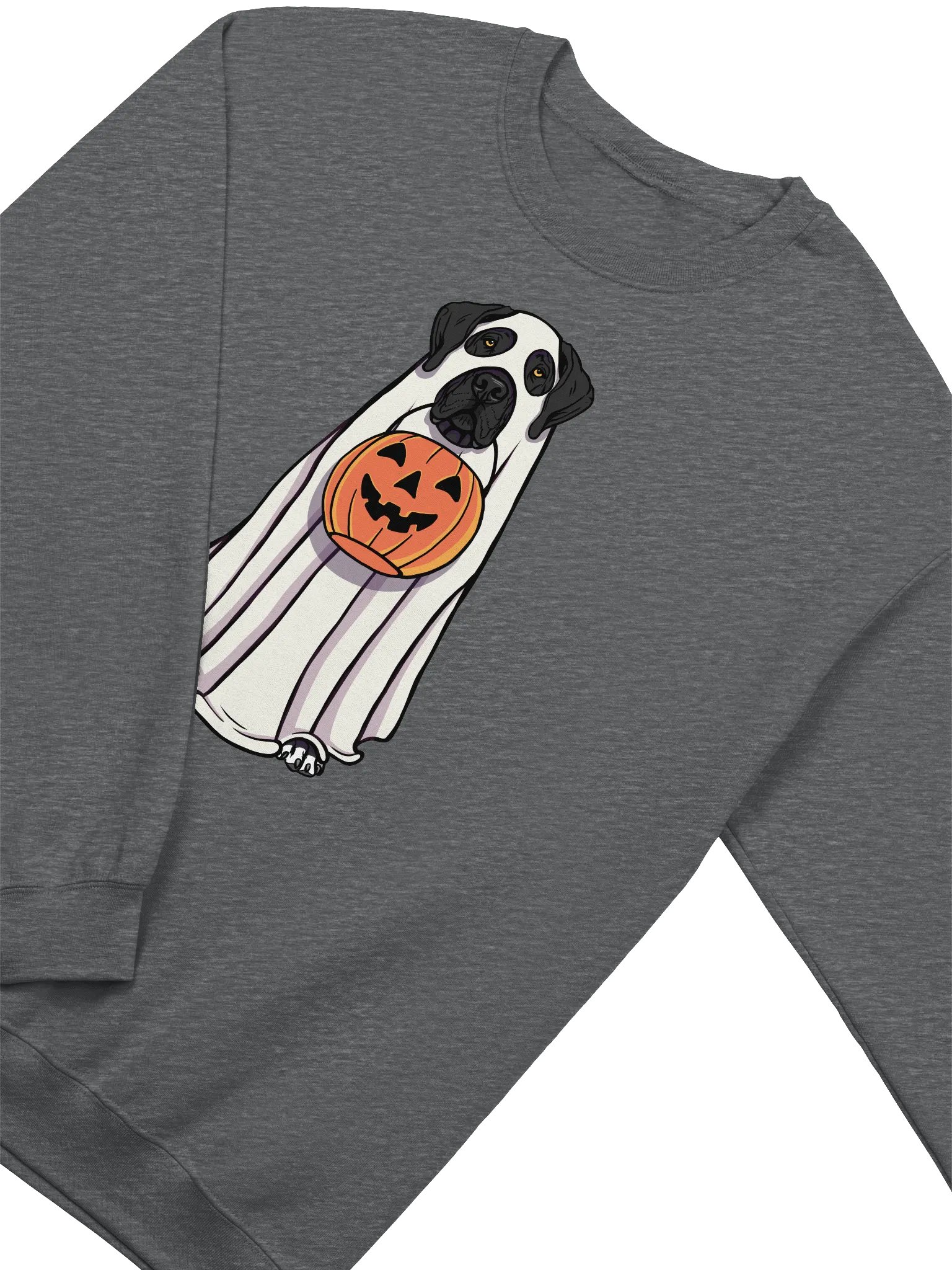 Funny Halloween Great Dane(Black) Sweatshirt | Funny Great Dane Wearing a Ghost Costume and Holding a Pumpkin Basket product image (4)