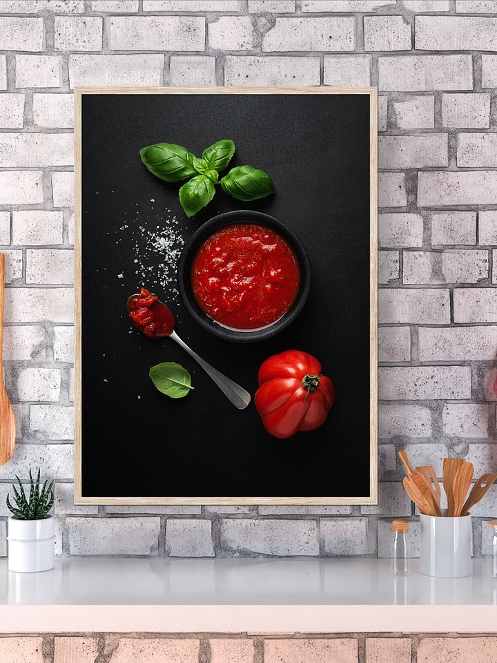 Tomato sauce & basil (Italian, Spanish cuisine,food) — Food kitchen poster/blackboard, kitchen wall art, aesthetic poster, minimalist poster product image (1)