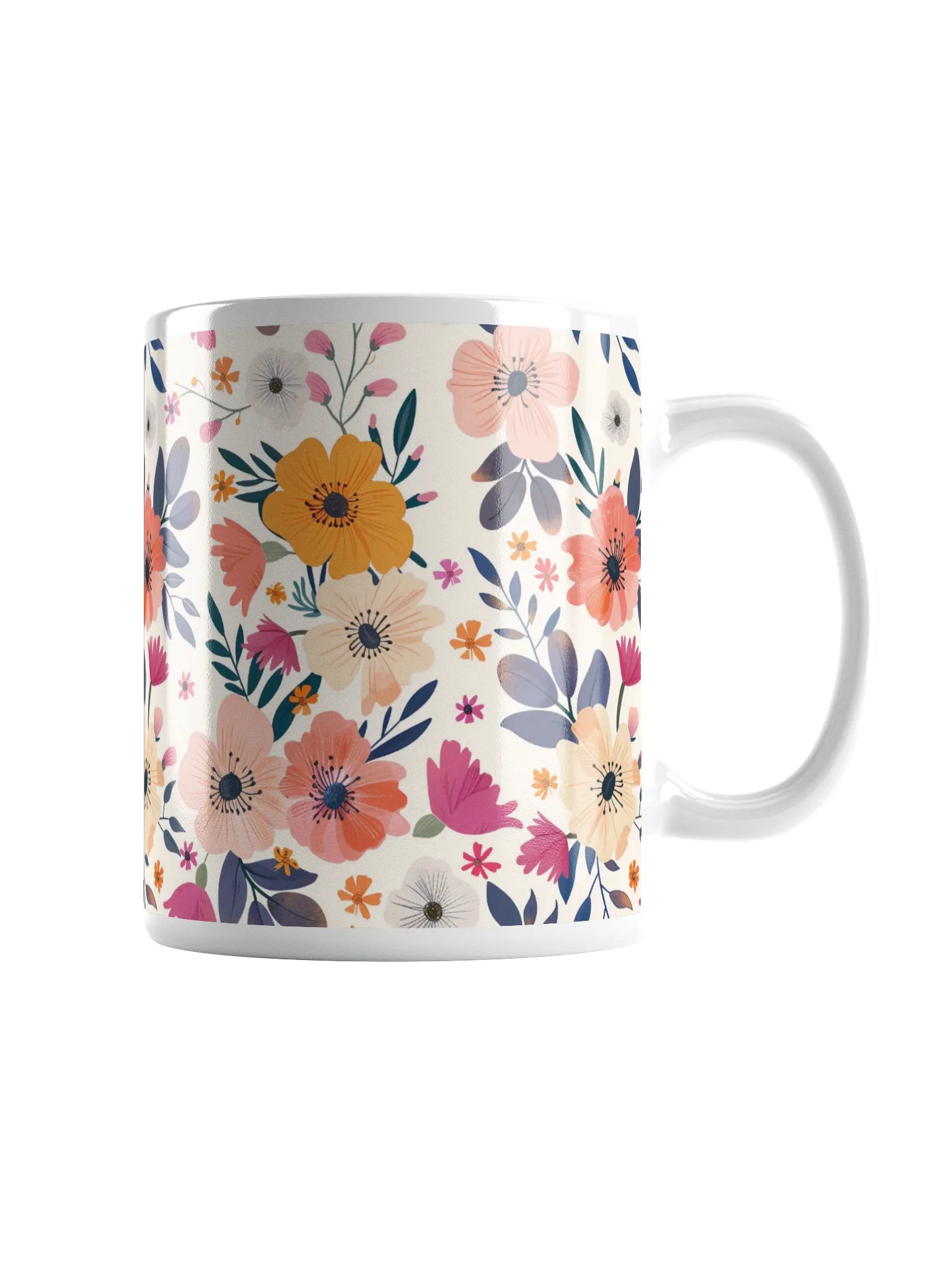 Multicolor Floral White Glossy Ceramic Mug by Treasure Pie product image (1)