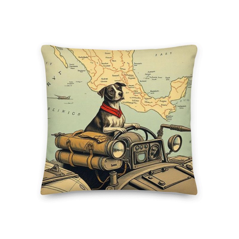 Rebel Co-Pilot Mexico Map Throw Pillow | Retro Dog Travel Decor | Square & Lumbar Cushion product image (5)