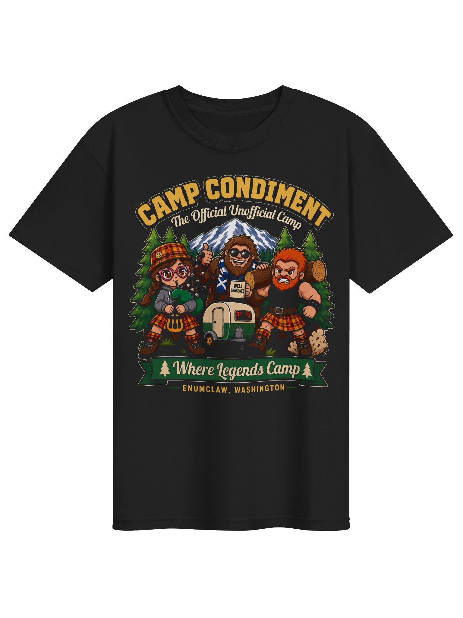 Camp Condiment “Where Legends Camp” T-Shirt | Enumclaw Highland Games Camping product image (1)