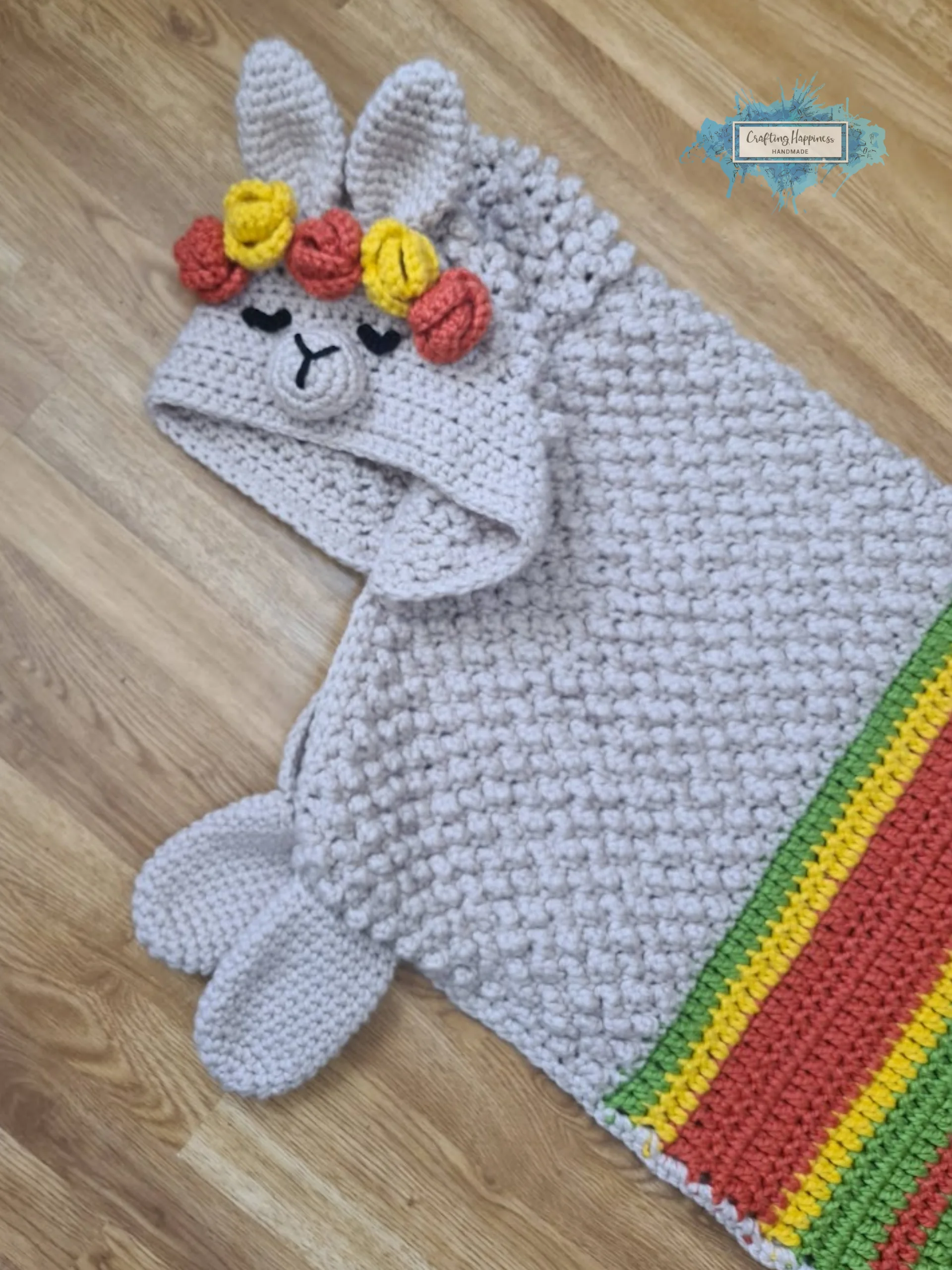 Llama Hooded Blanket Crochet Pattern | Wearable Alpaca Afghan (PDF) product image (5)