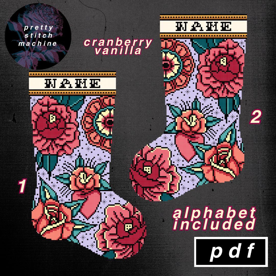 Traditional Florals Cranberry Vanilla Christmas Stocking Pattern Set product image (1)