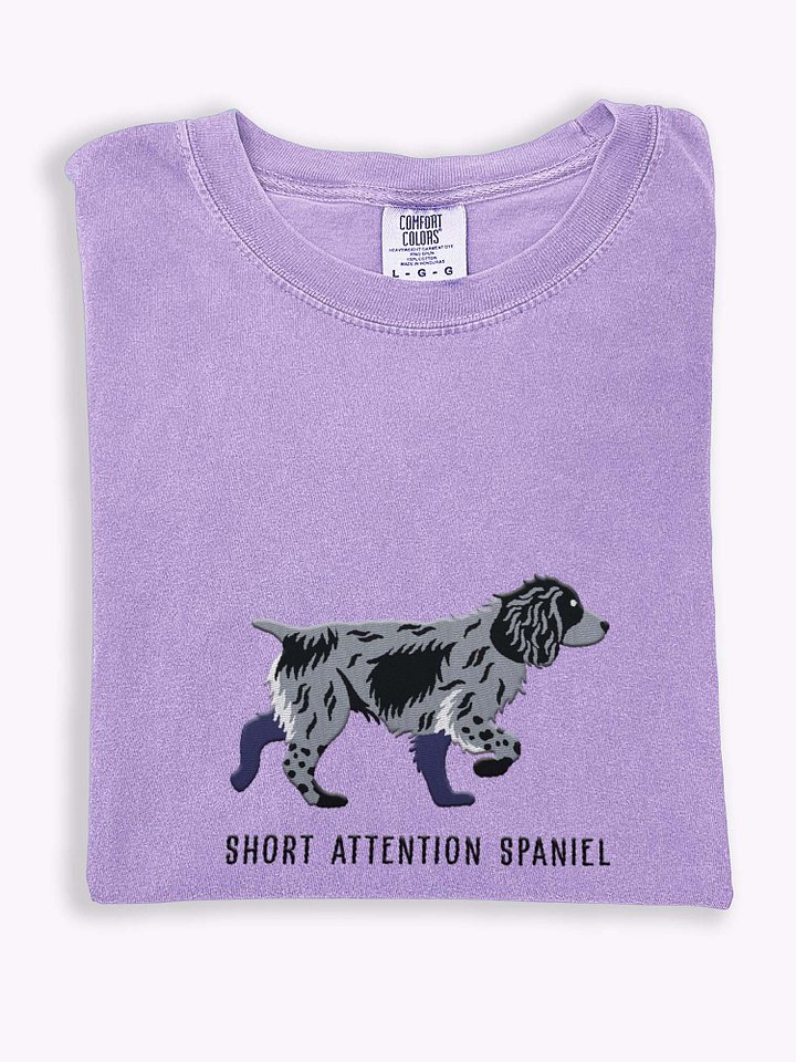 Short Attention Spaniel T-Shirt(Embroidered) of a Working Cocker Spaniel(Blue Roan) product image (1)