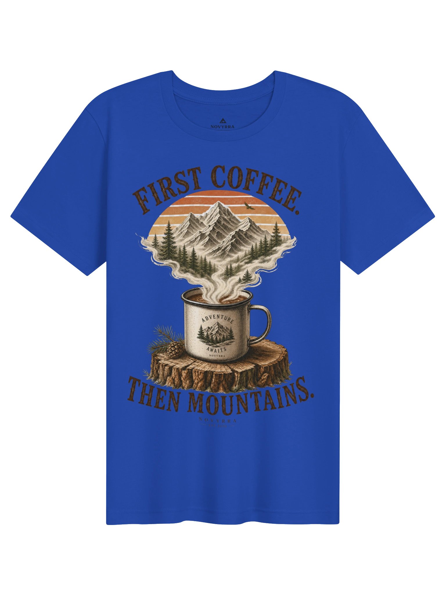 FIRST COFFEE. THEN MOUNTAINS. Graphic T-Shirt | Premium Outdoor Coffee Shirt | Vintage Camping Tee | Hiking & Adventure Unisex Apparel | NOVYRRA product image (1)