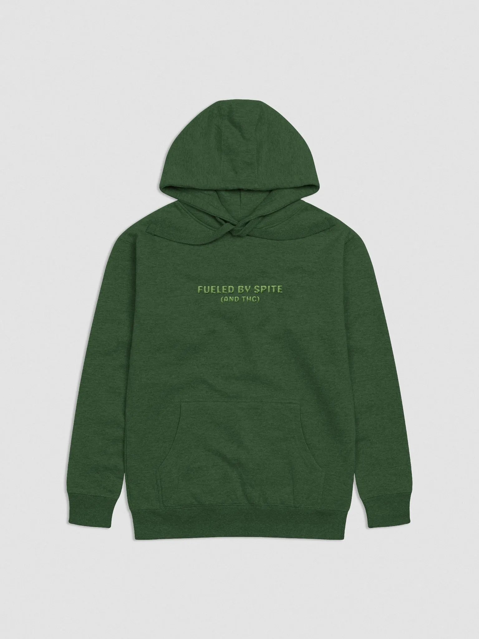 FUELED BY SPITE (green thread) embroidered heavyweight hoodie product image (1)