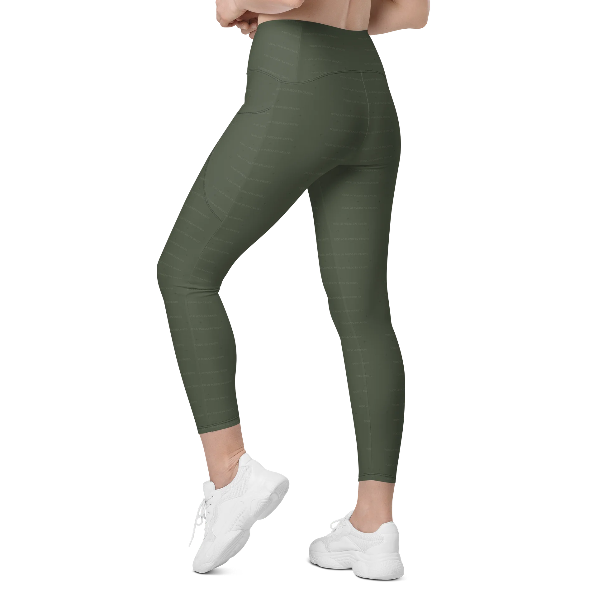 Crossover Leggings with Pockets — Women Who Lift (Olive) product image (11)