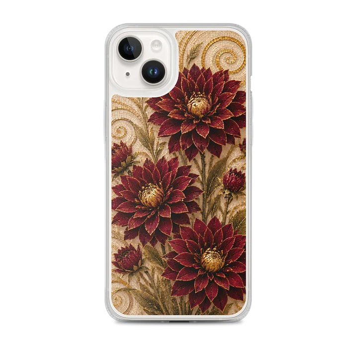 Wine Red And Metallic Gold Wild Dahlia Mosaic Premium Soft Silicone iPhone Case - MagSafe Compatible product image (1)