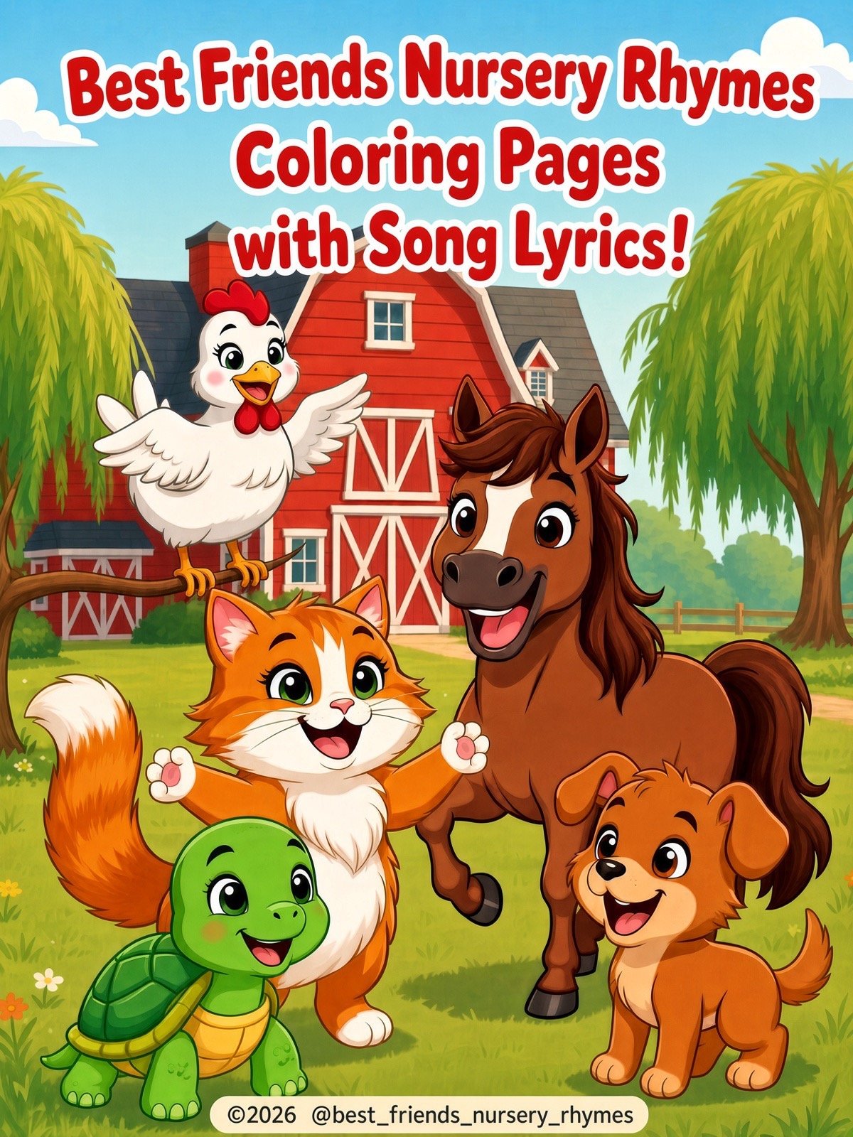 Sing A Rhyme Time 30 Page Farm Animal Cartoon Nursery Rhyme Coloring Page Bundle with Song Lyrics Printed on Each Page | Variety Pack for All Ages | Instant Digital Download | Printable PDF Format product image (1)