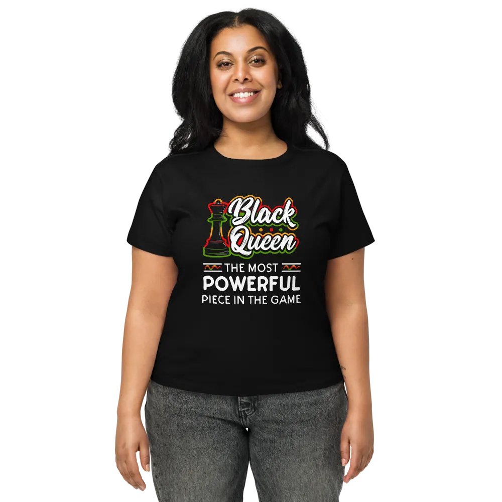 Black Queen High-Waisted Tee – Women’s chess-themed Rasta apparel product image (4)
