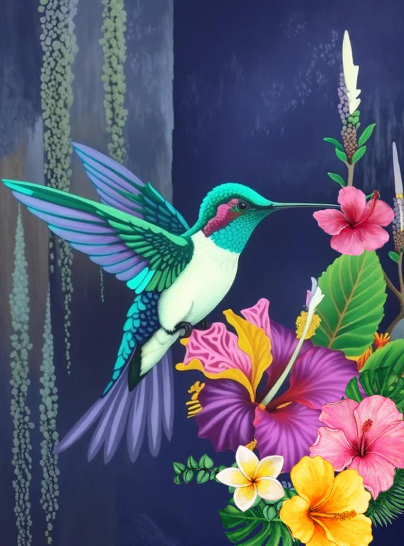 White and Blue Hummingbird Wall Art product image (1)
