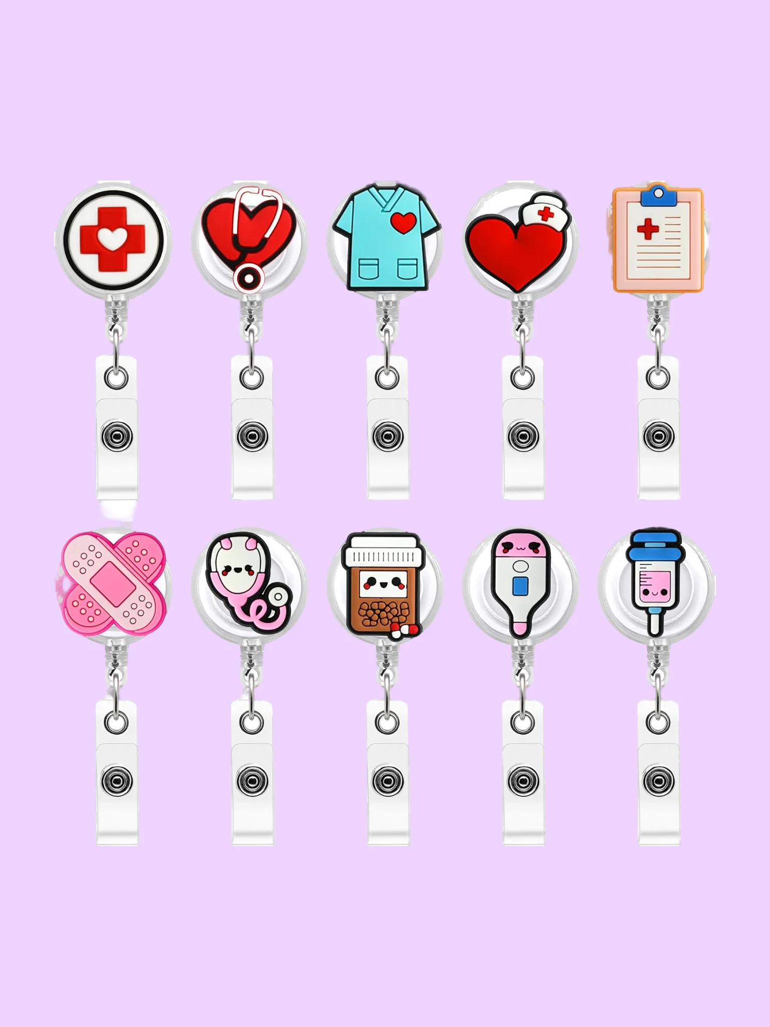 Retractable ID Badge Reels, 10-Pack with Medical Icons product image (1)
