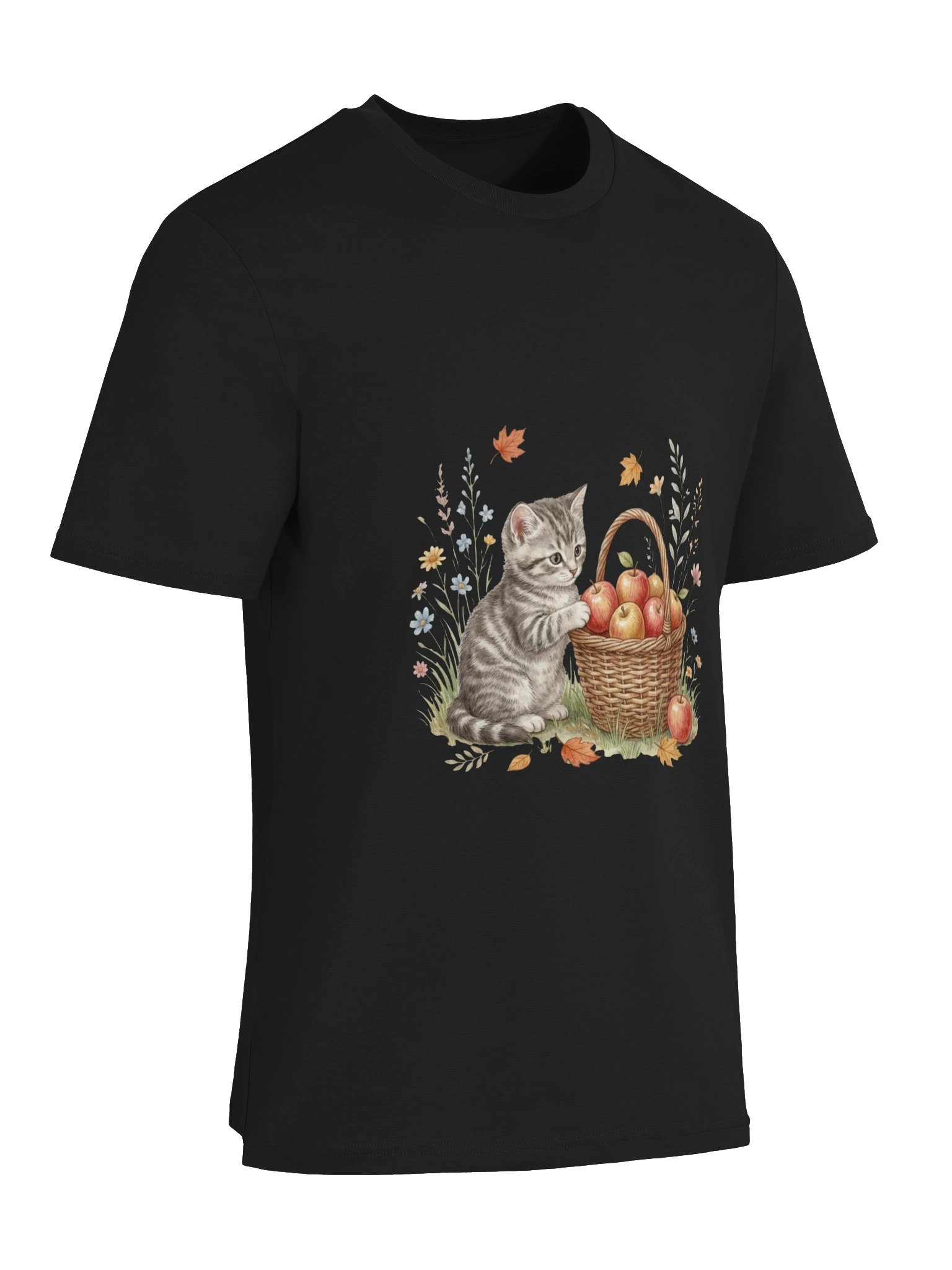 Vintage Watercolor Kitten with Autumn Apple Basket T-Shirt product image (5)