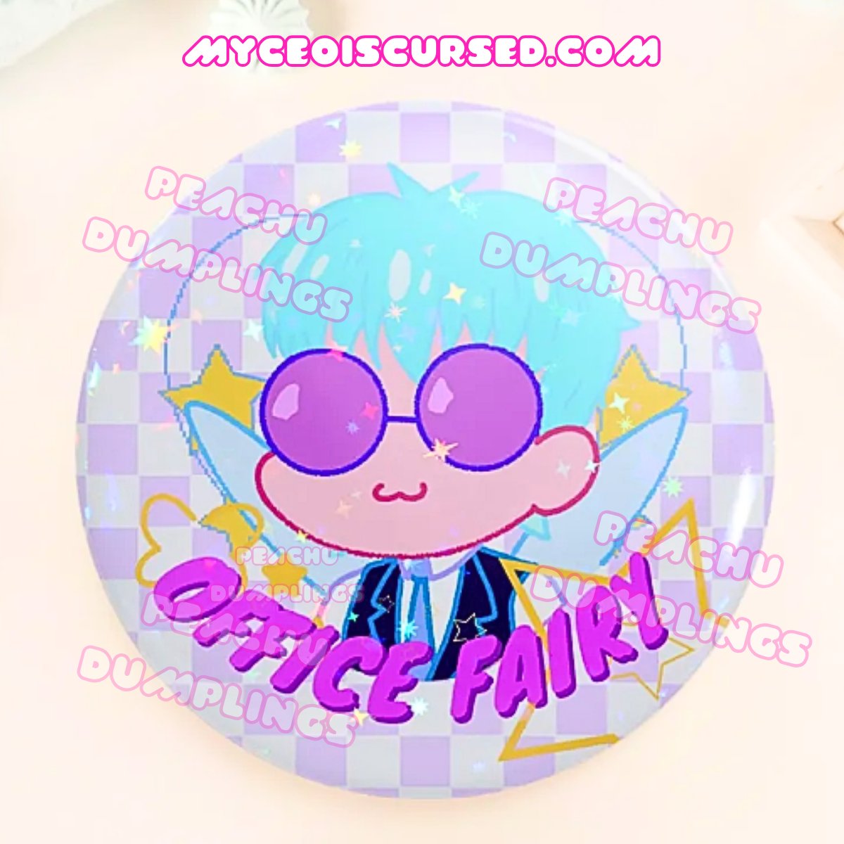 Office Fairy - Holographic Button Badge 💜 product image (1)