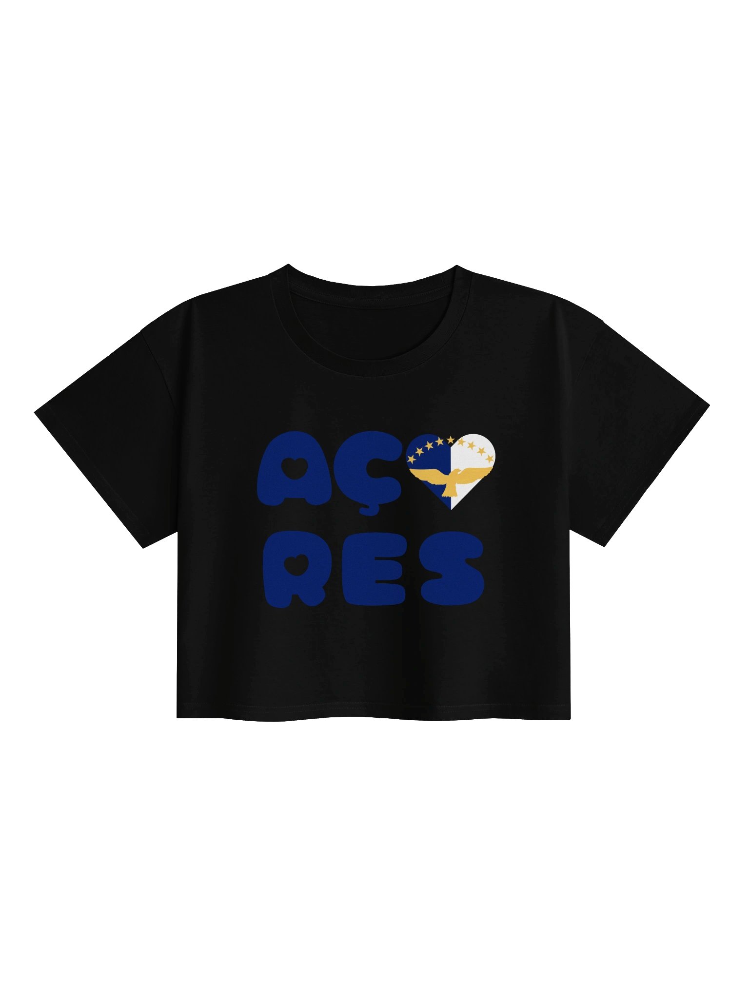 azores hearts (blue text) crop tee product image (1)