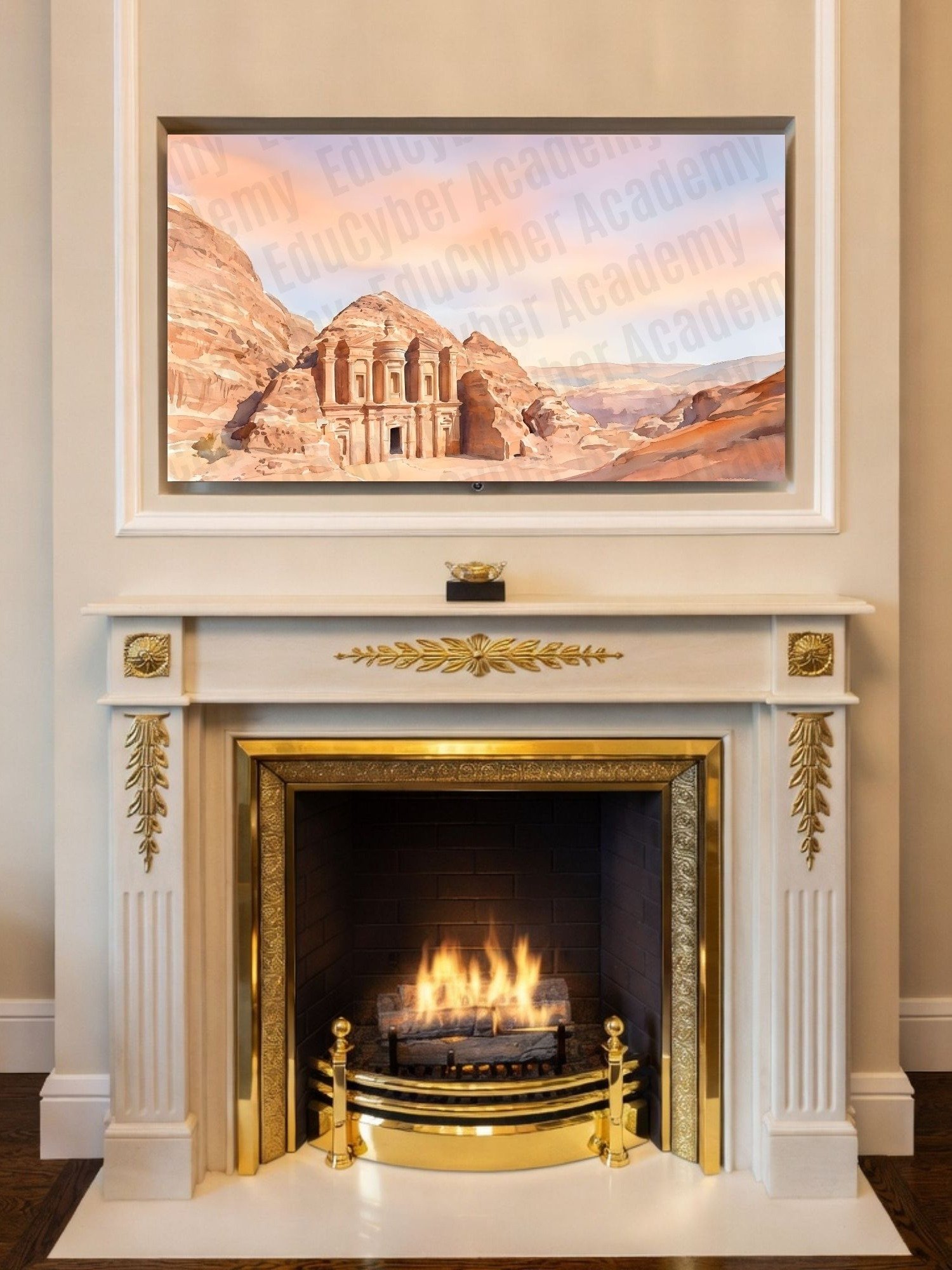 Seven Wonders of the World The Petra in Jordan Pastel Frame TV Art and Desktop Laptop Background Wallpaper Watercolor Image 4K Resolution 300 dpi product image (2)