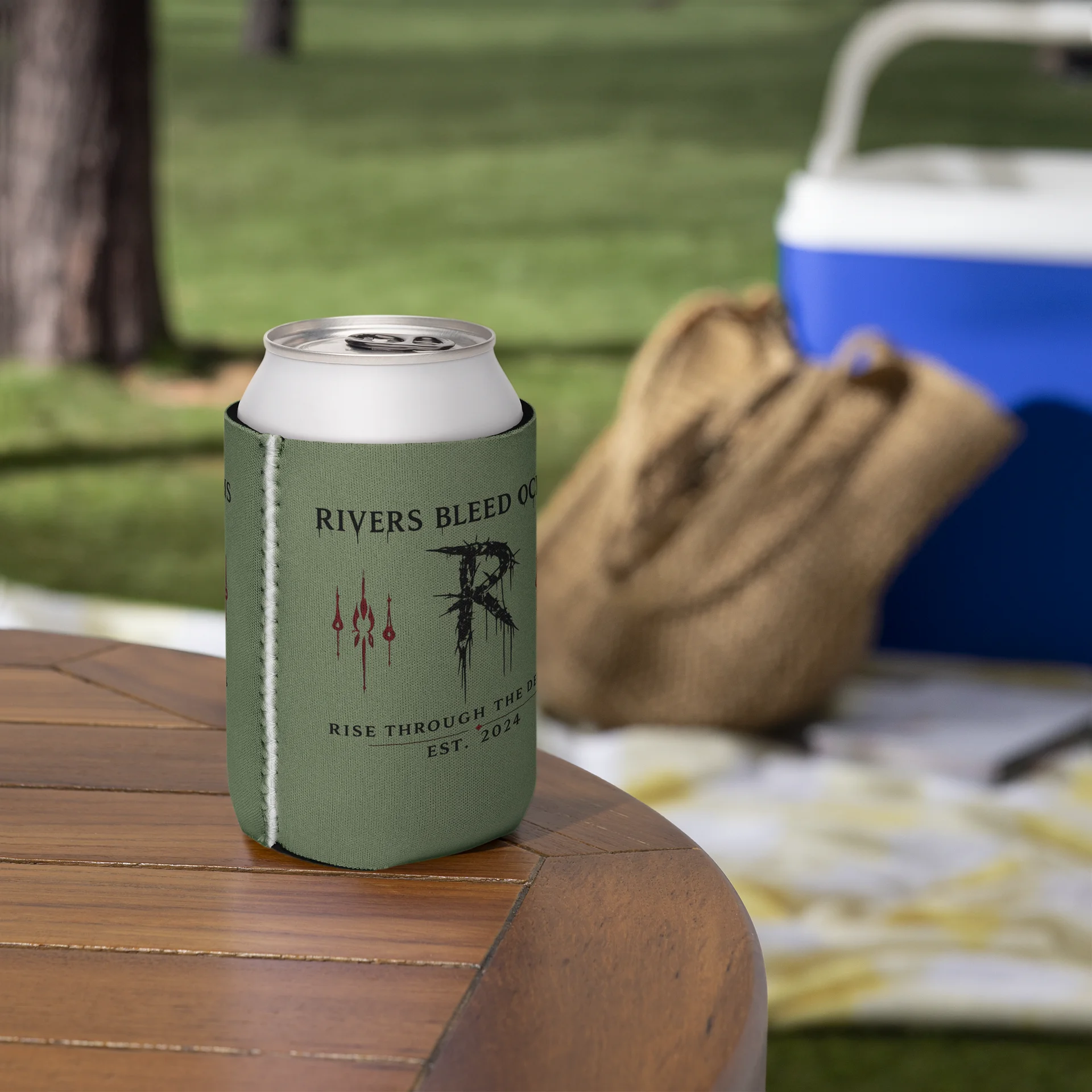 RIVERS BLEED OCEANS Coozie — Est.-Military Green product image (5)