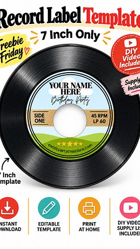 Freebie Friday is here! 🎉

This week’s freebie is a 7-inch record label template with the large center hole, perfect for DIY ...