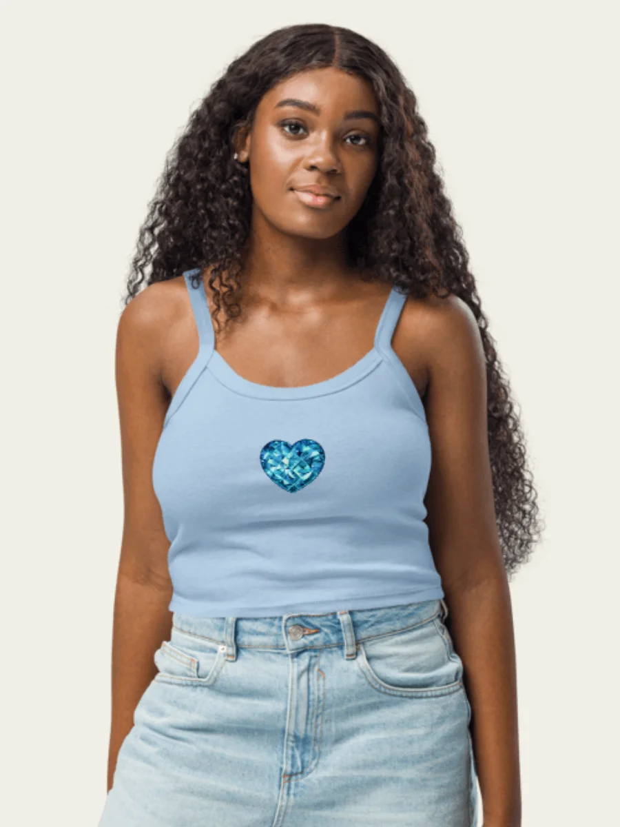 Ribbed Crystal Heart Tank Top - Baby Blue product image (1)