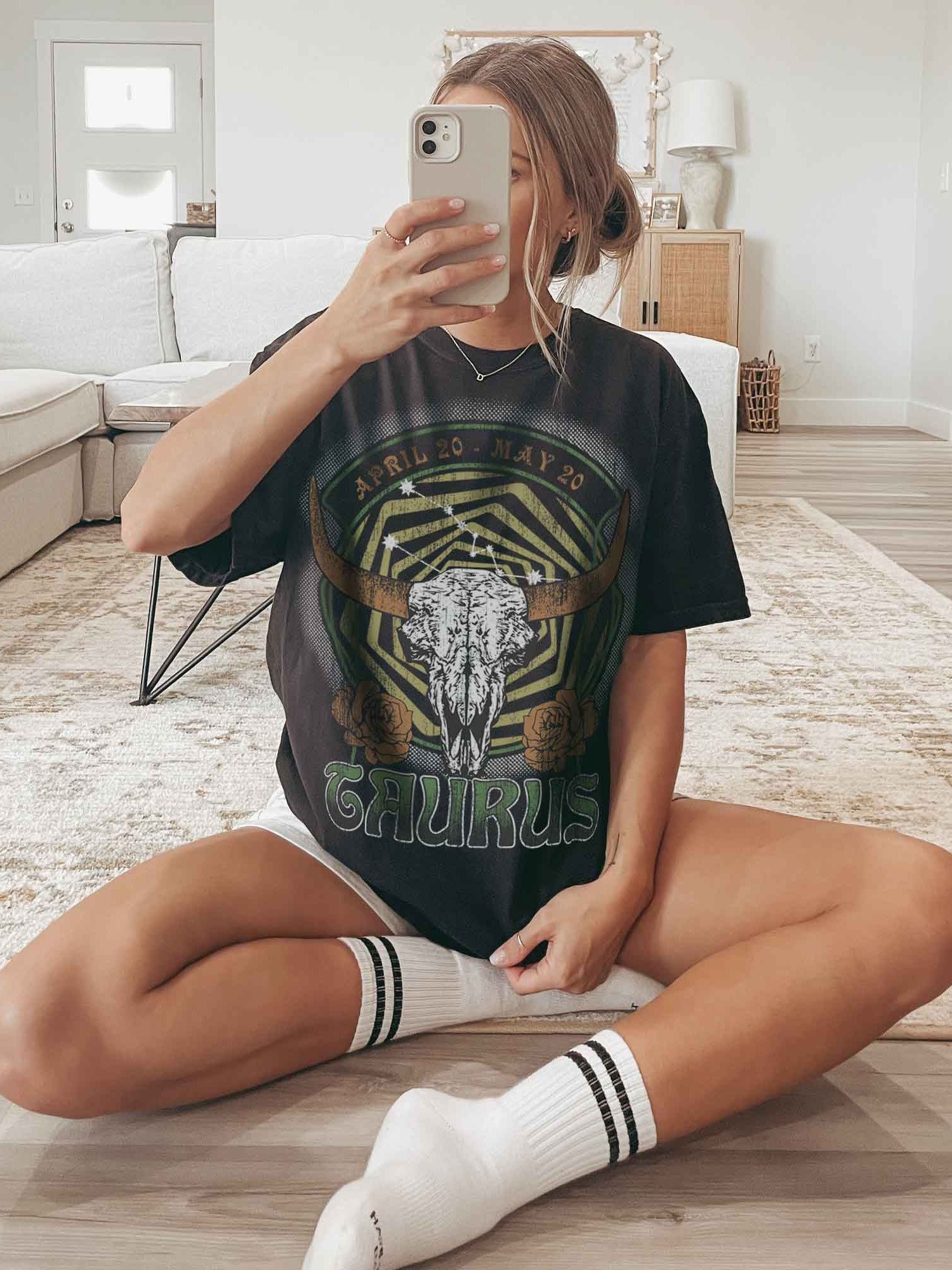 Taurus Zodiac Shirt – Vintage Bull Skull Astrology Graphic Tee (April 20 – May 20) Horoscope Design - Dark Academia product image (2)