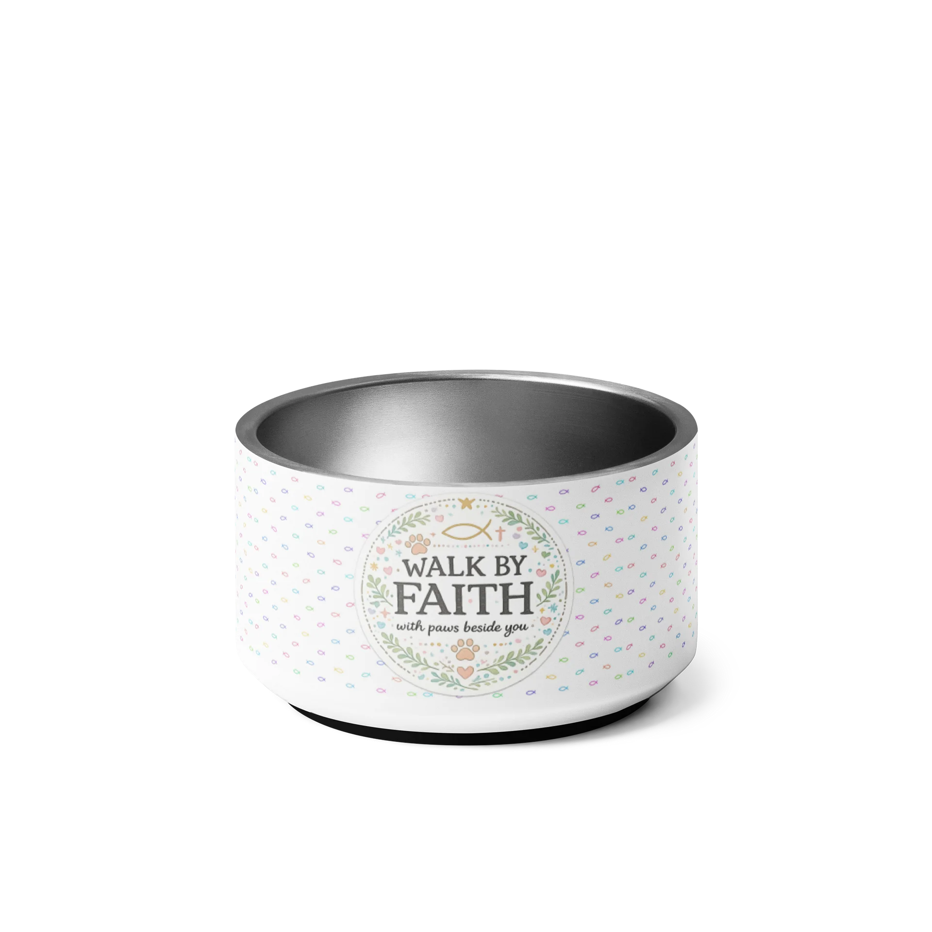 Walk by Faith Christian Dog Bowl – Pastel Ichthys Fish Pet Bowl product image (2)
