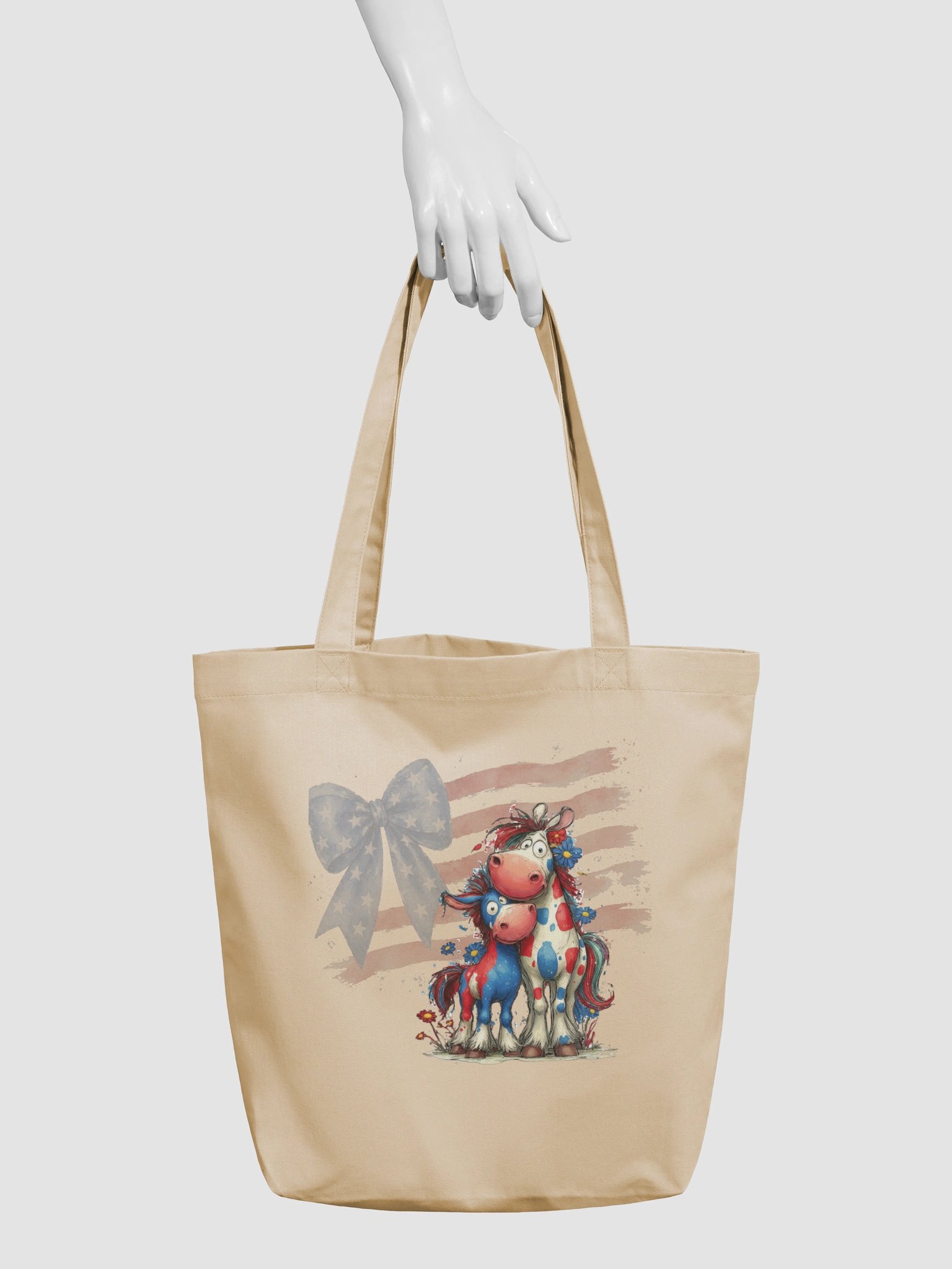 Patriotic Horse Tote Bag, Honey's Heart, Country Horse Lover Gift, Americana Farmhouse Market Bag product image (3)