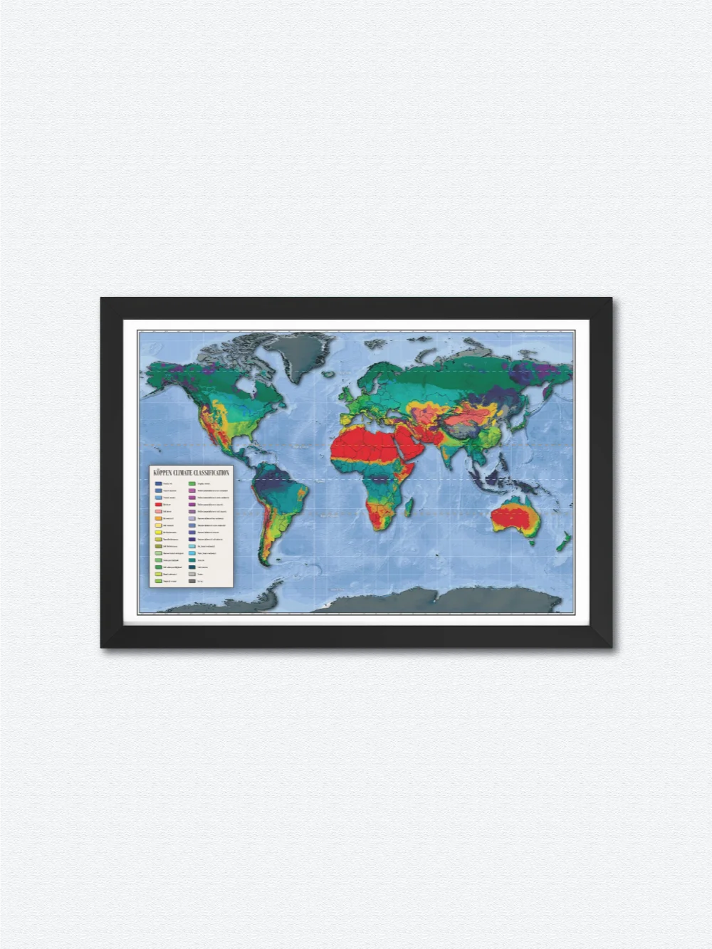 Köppen Climate Topographic World Map (FRAMED) product image (1)