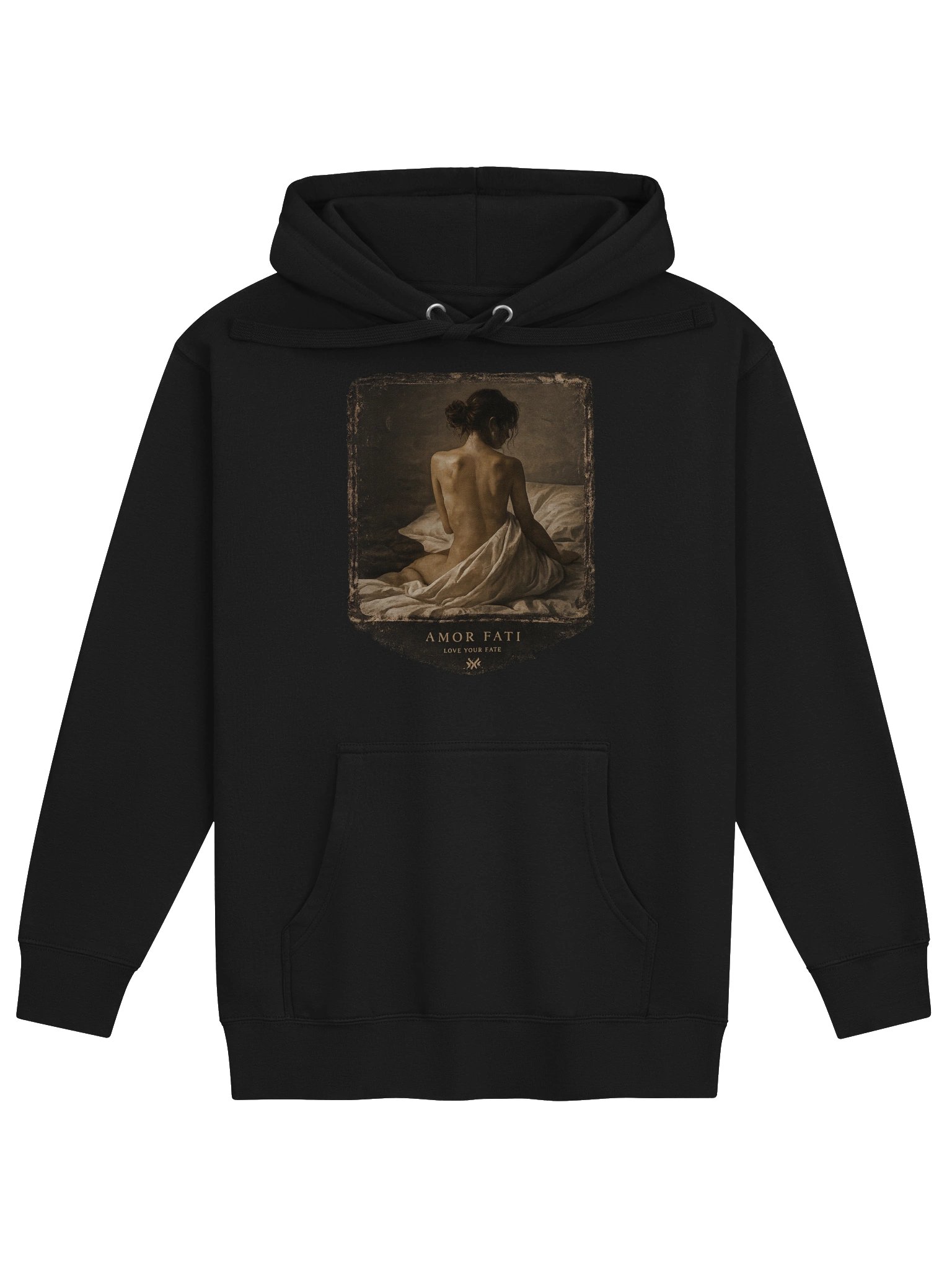 Vintage Back Art 'Amor Fati' Graphic Hooded Sweatshirt — Pure Black Hoodie product image (1)