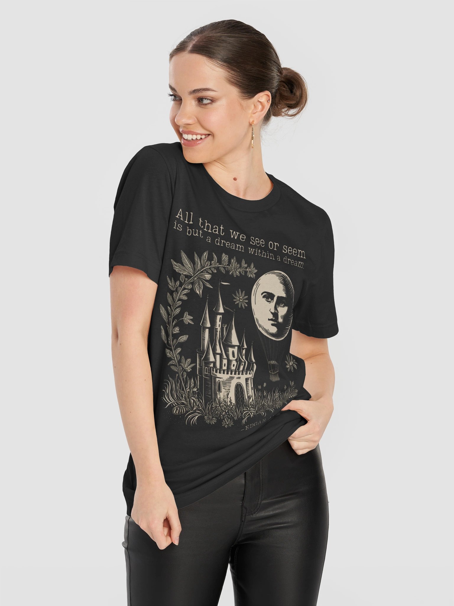 Edgar Allan Poe Dream Within a Dream Shirt, Literary Quote Tee with Moon & Castle product image (12)