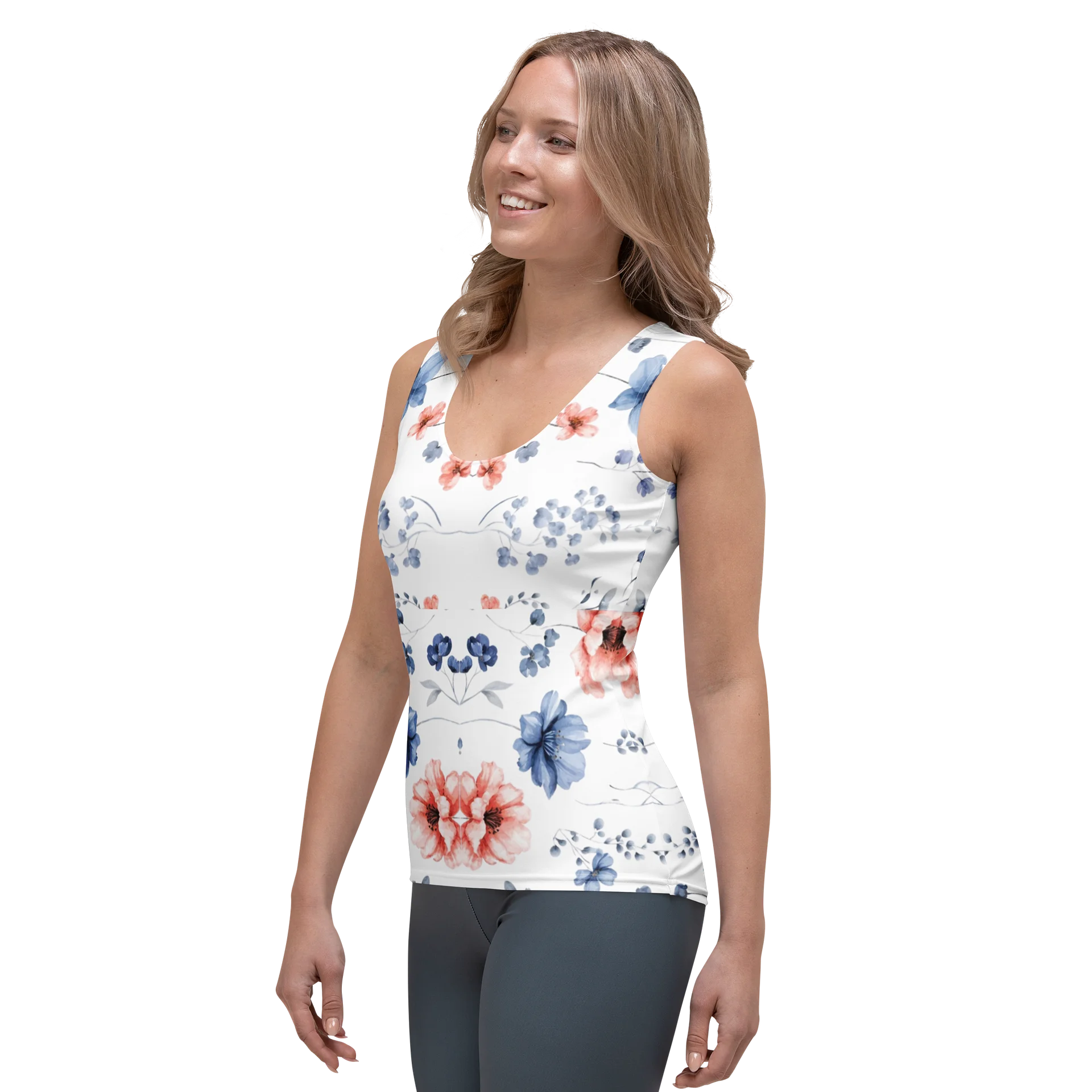 Gentle wildflowers: A watercolor dream in blue & peach Blossom Breeze Women's Tank Top product image (3)