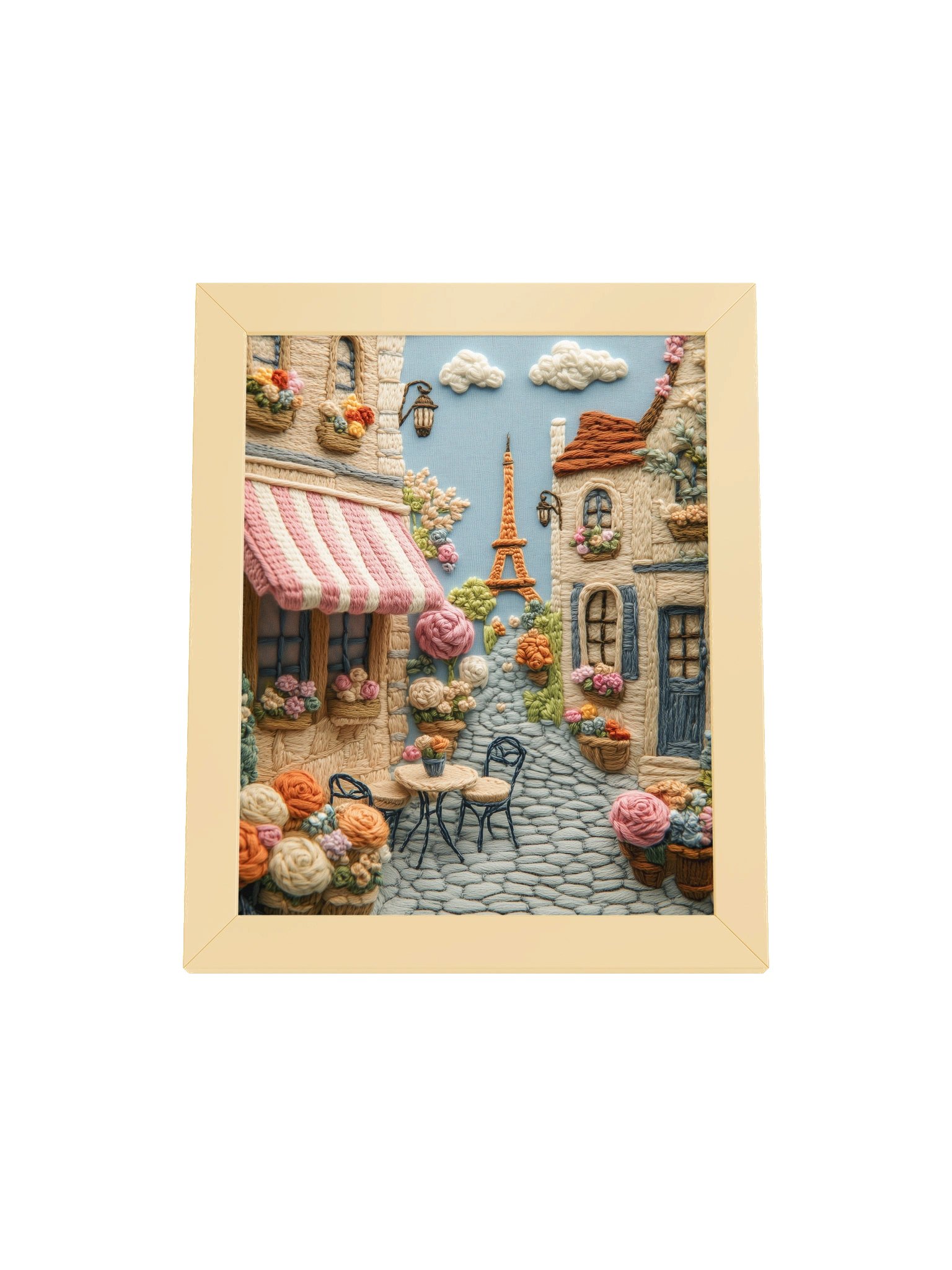Meet Me at a Café in Paris | Embroidery-Style Wall Art — Framed Print product image (9)