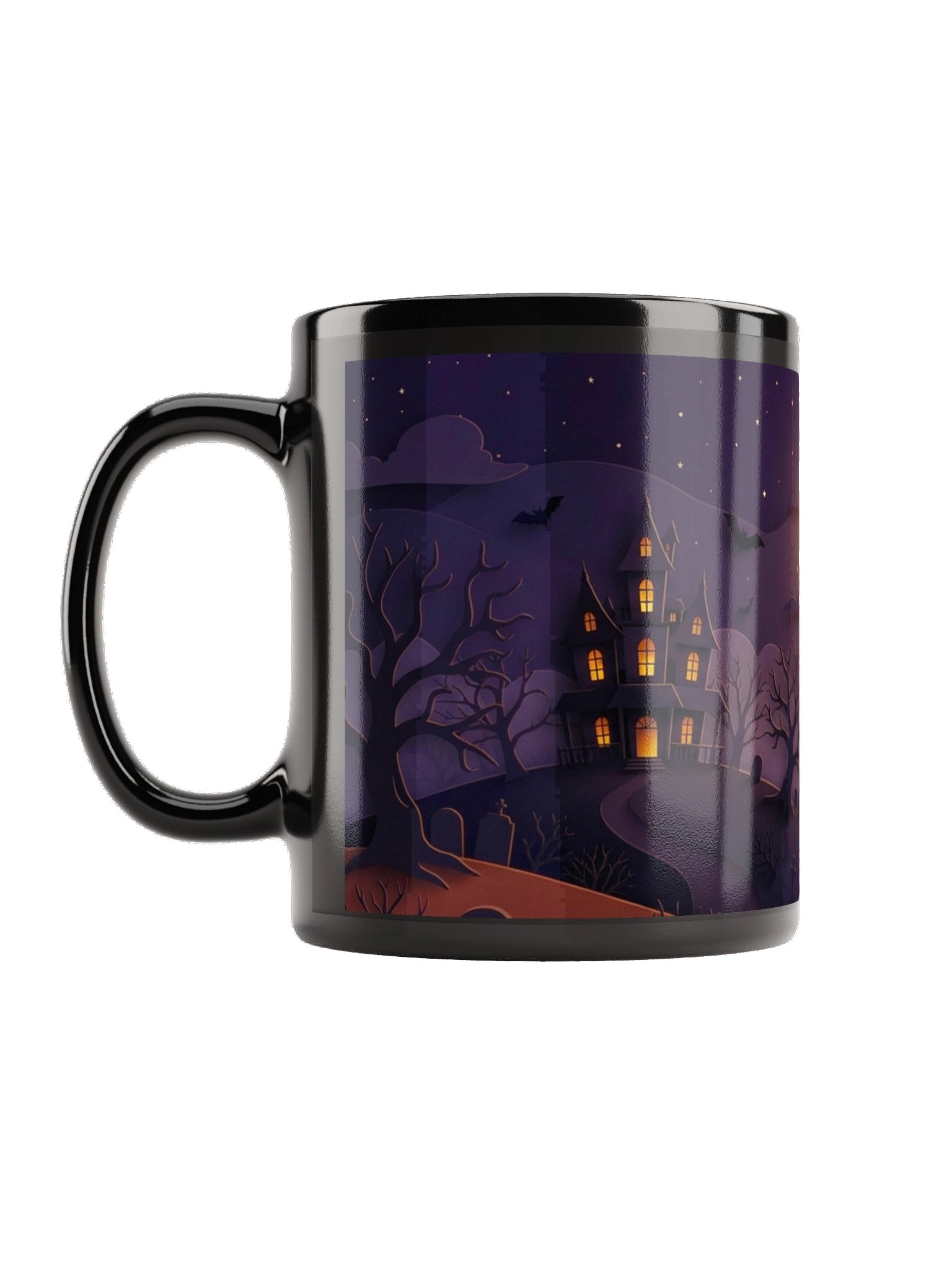 Midnight Manor 3D Paper-Cut Black Mug | Haunted House Halloween Coffee Cup product image (2)