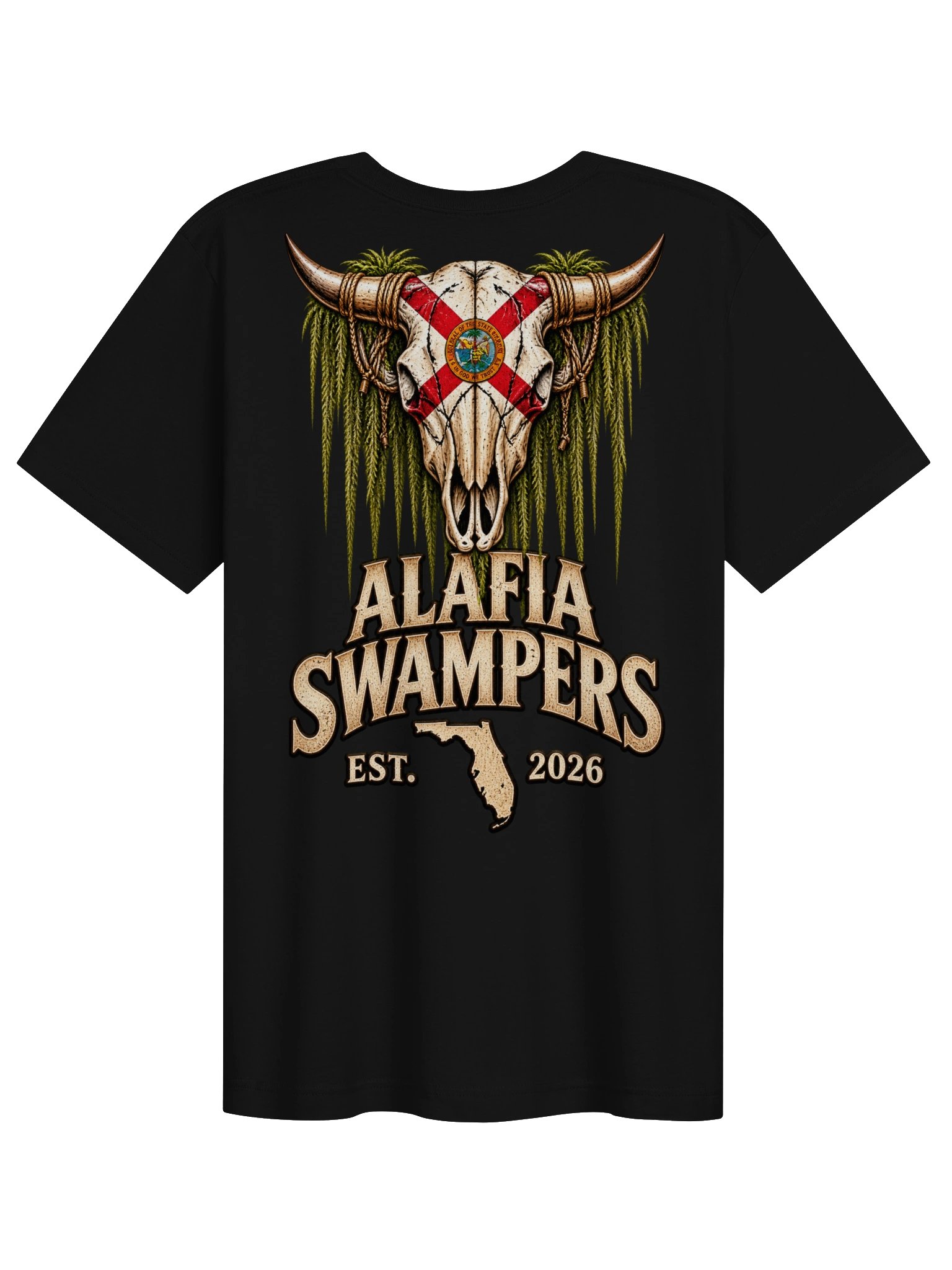 Alafia Swampers – Florida Flag Cow Skull T-Shirt product image (1)