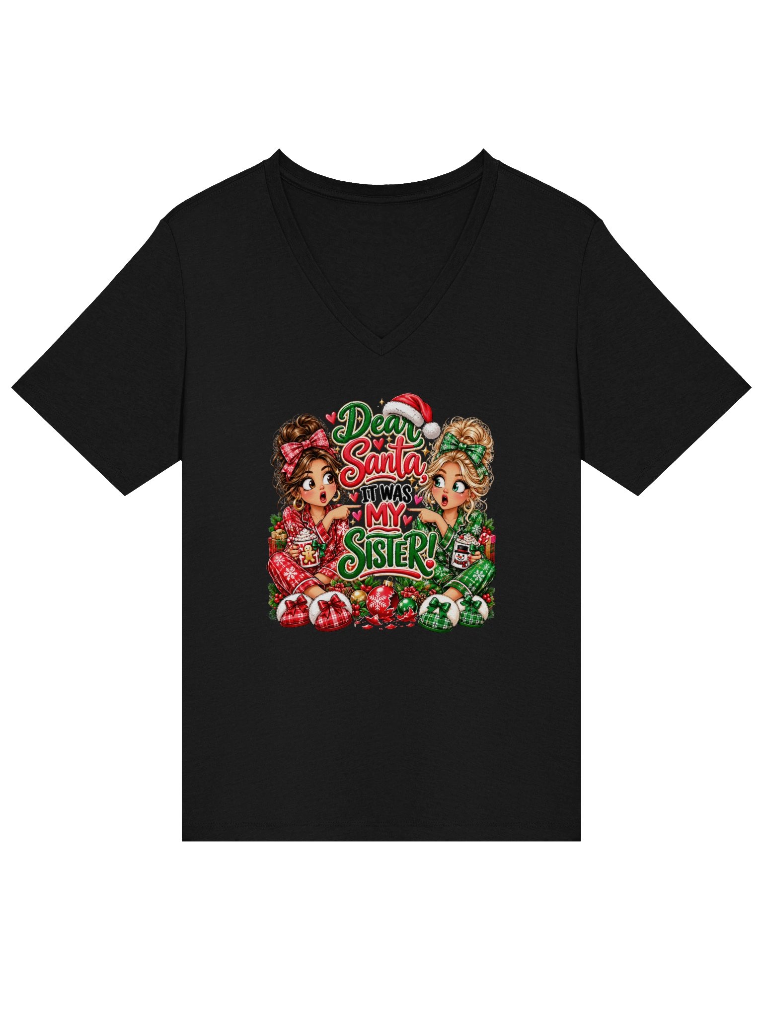 Dear Santa, It Was My Sister – Funny Christmas V-Neck Tee product image (1)