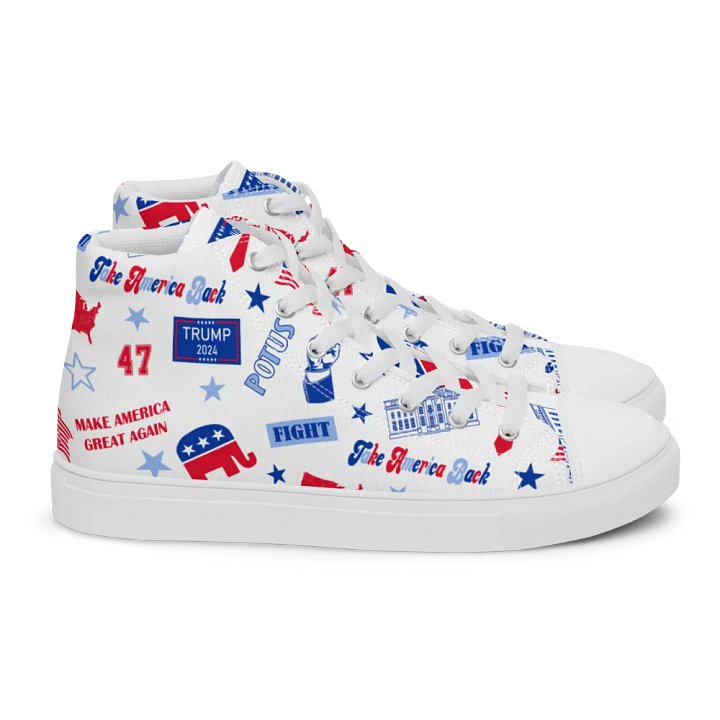 Trump 2024 Republican Patriot Make America Great Again White Pattern High Top Canvas Shoes for men product image (2)