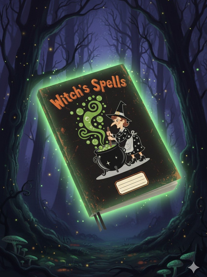 Witch's Spells Notebook Cover, Digital Download, Cute Witch Art, Magic Book PNG, DIY Journal Cover, Halloween Stationery product image (1)