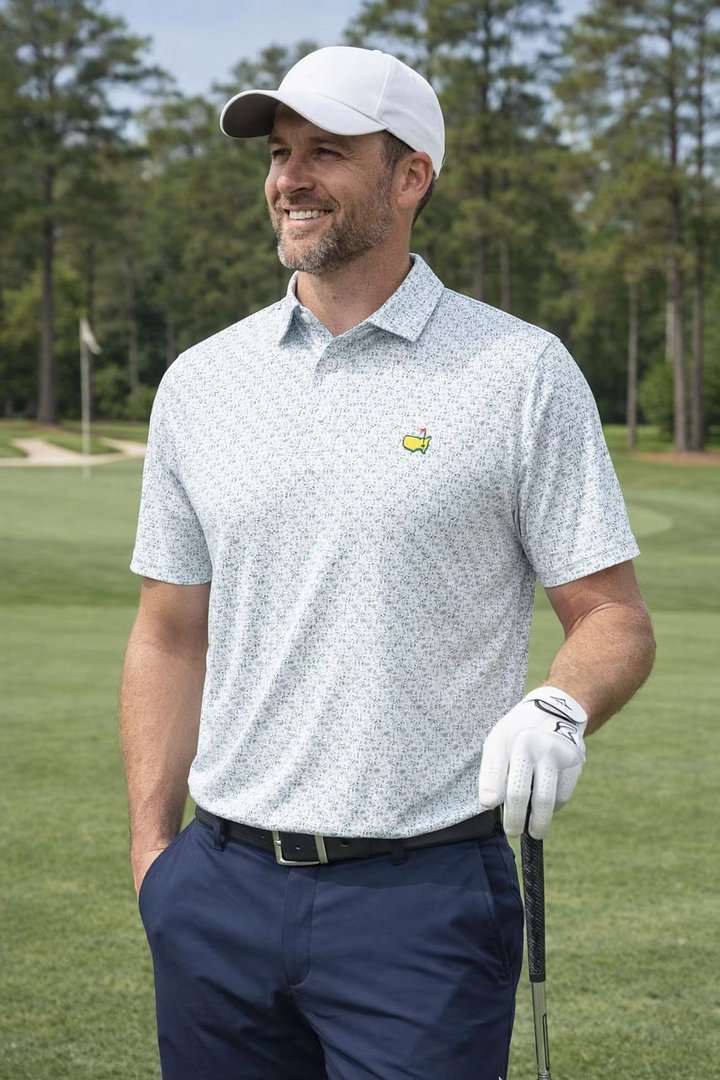 Golf Polo Shirt Masters Inspired, Augusta Green Pattern Polo, Men Golf Outfit Shirt, Summer Golf Shirt Gift for Golfer product image (2)