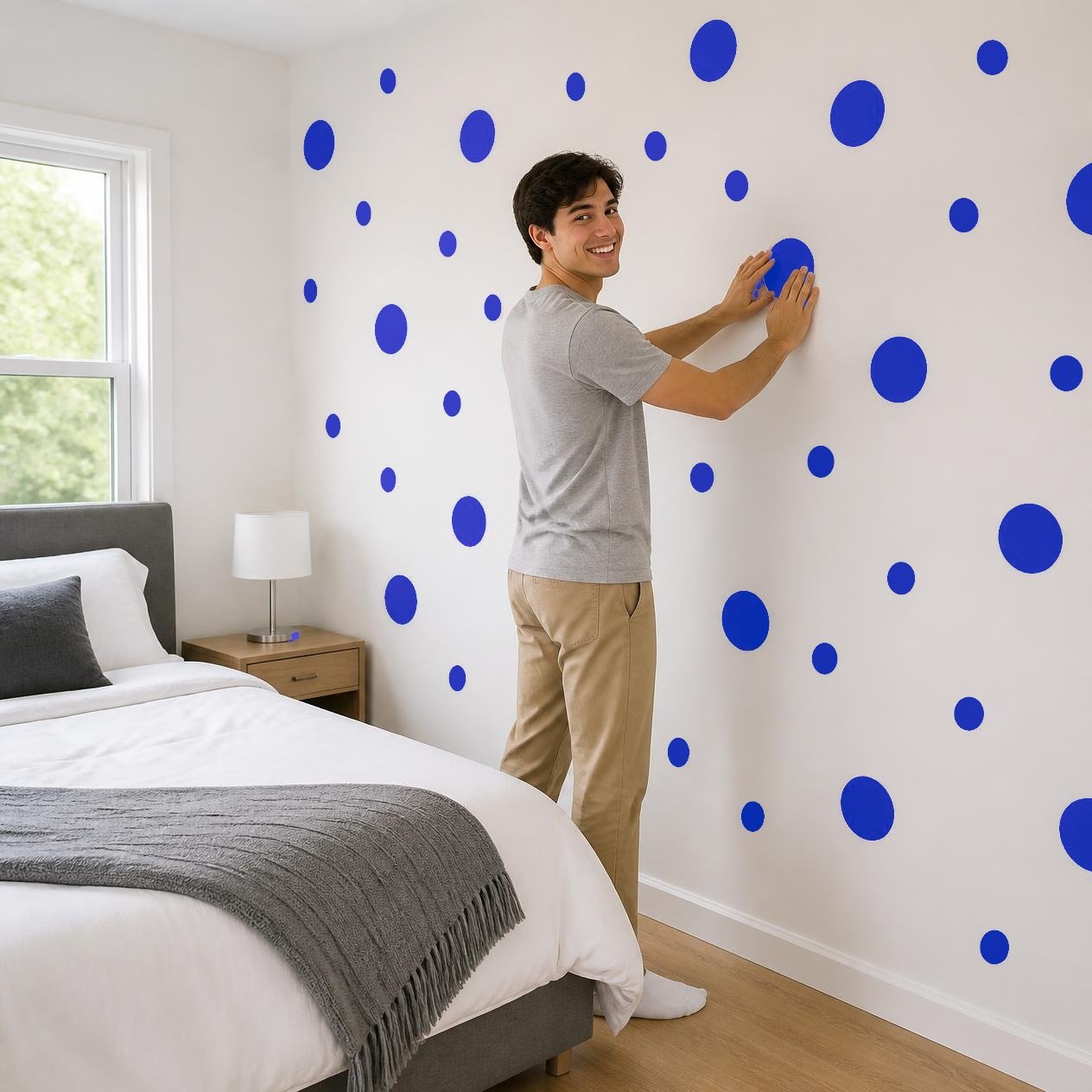 Blue Polka Dot Wall Decals, 2" and 4" Vinyl Circle Stickers, Removable Dot Decals for Nursery, Kids Room, Playroom product image (4)