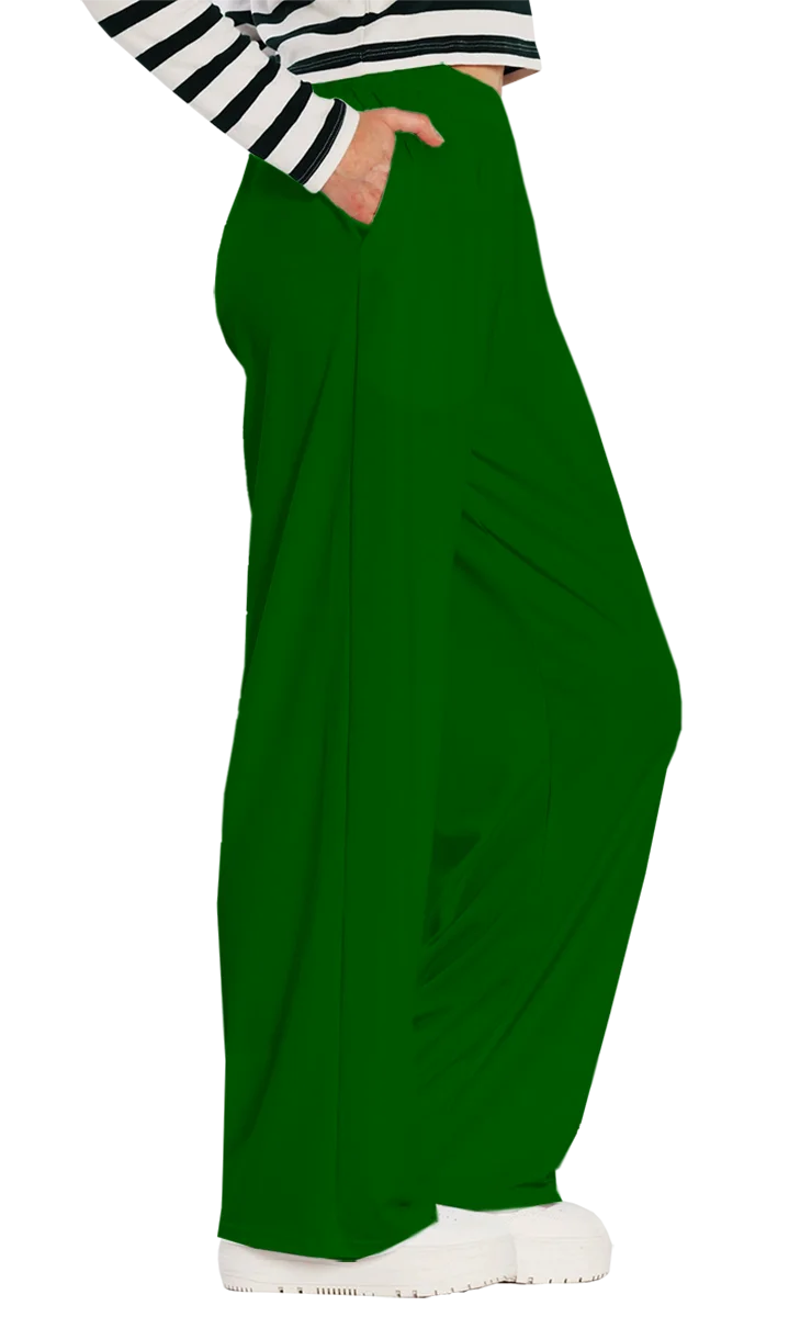 Plain Color Dark Green Wide-Leg Pants product image (1)