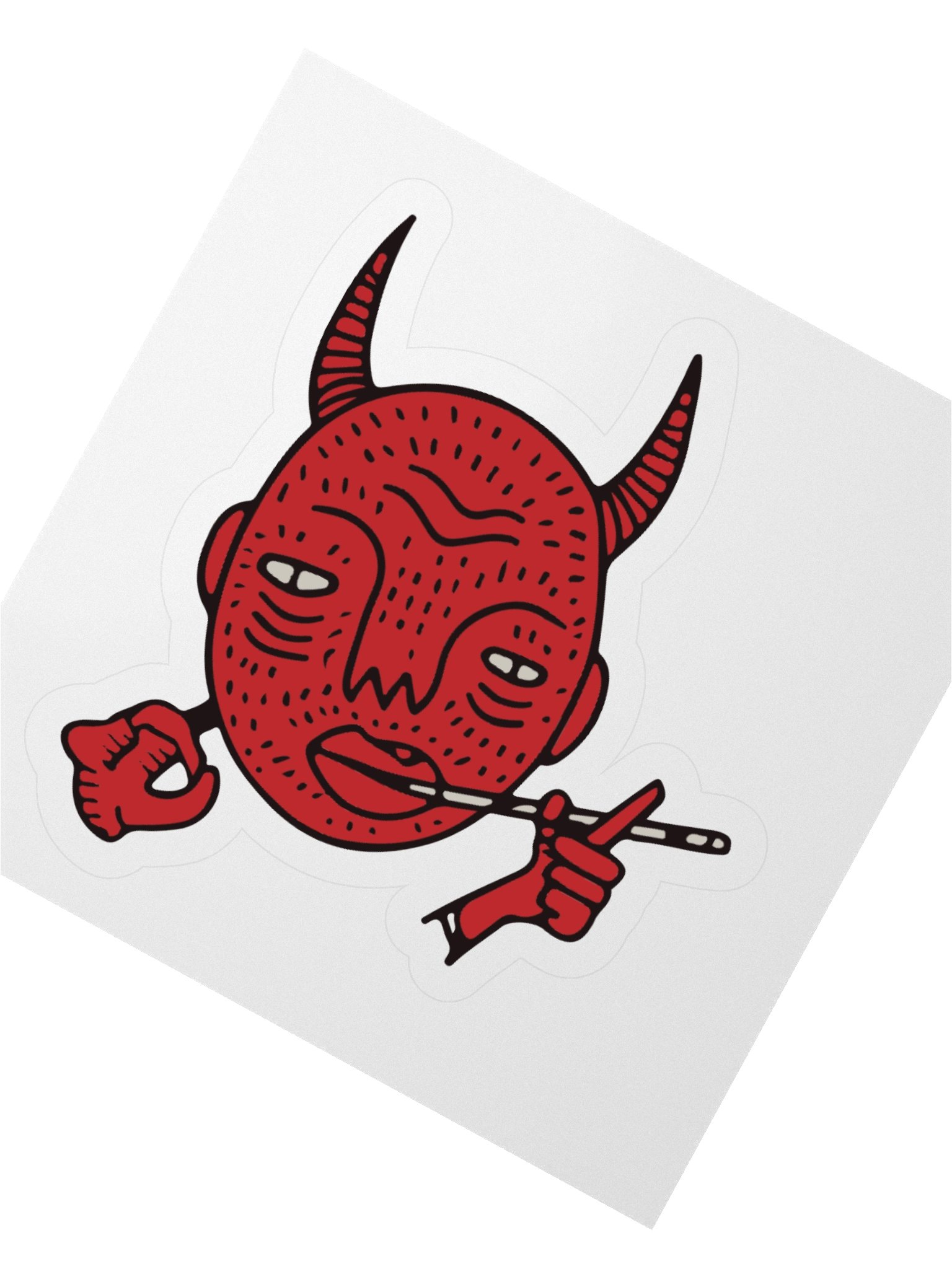 Horned Cartoon Red Face Kiss Cut Stickers product image (2)