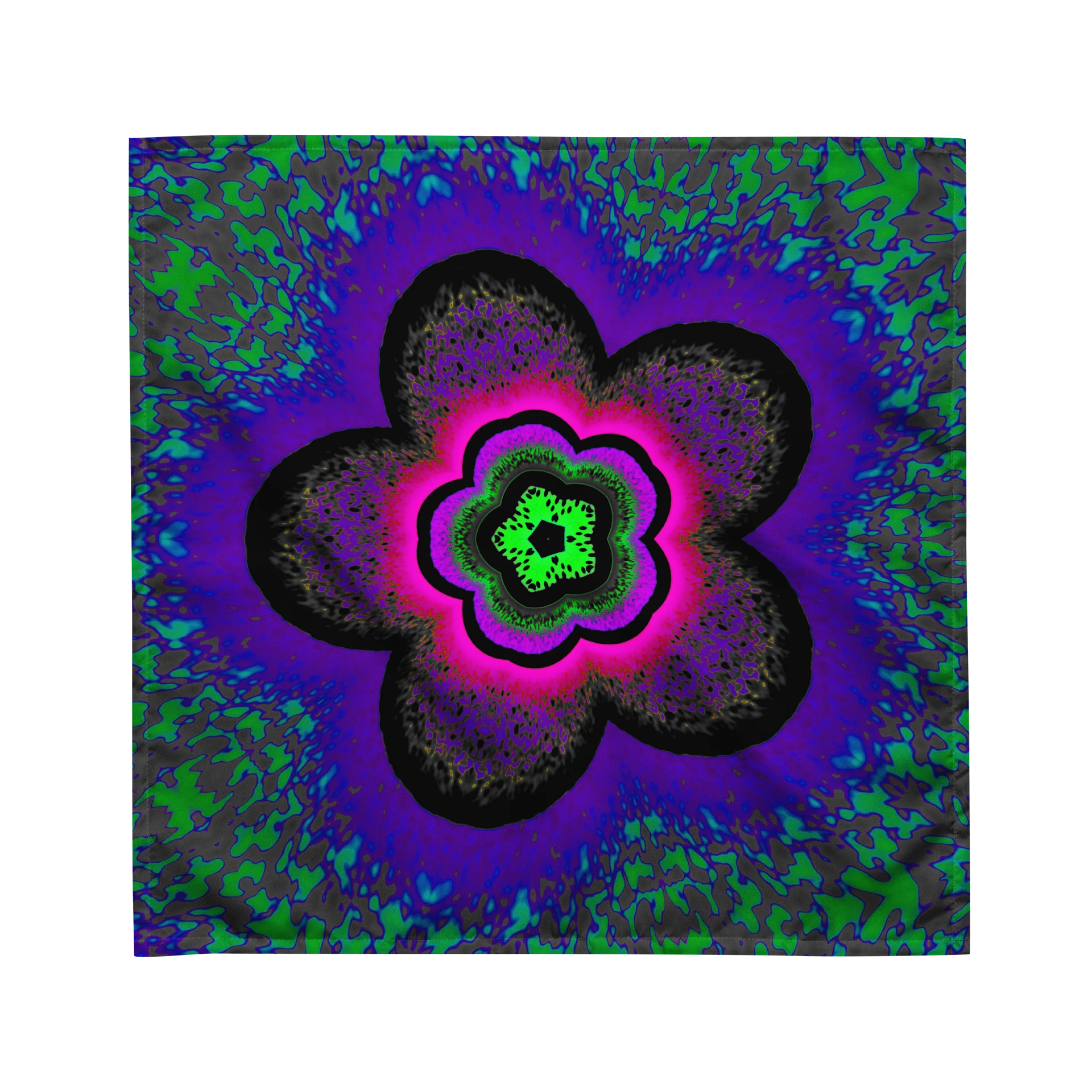 Neon 90s Flower Bandana, Purple Pink Green Retro Fashion, Kaleidoscope Psychedelic Art product image (1)