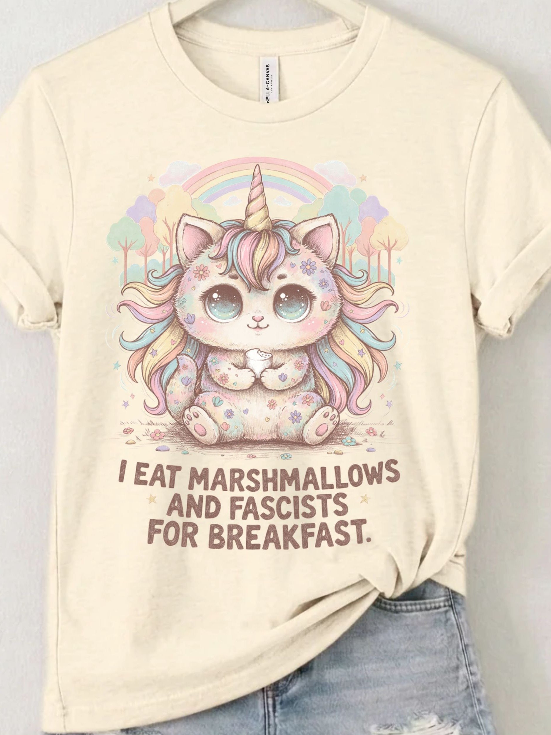 Pastel Unicorn Kitty Rebel Tee, Retro Kawaii Rainbow Graphic product image (1)