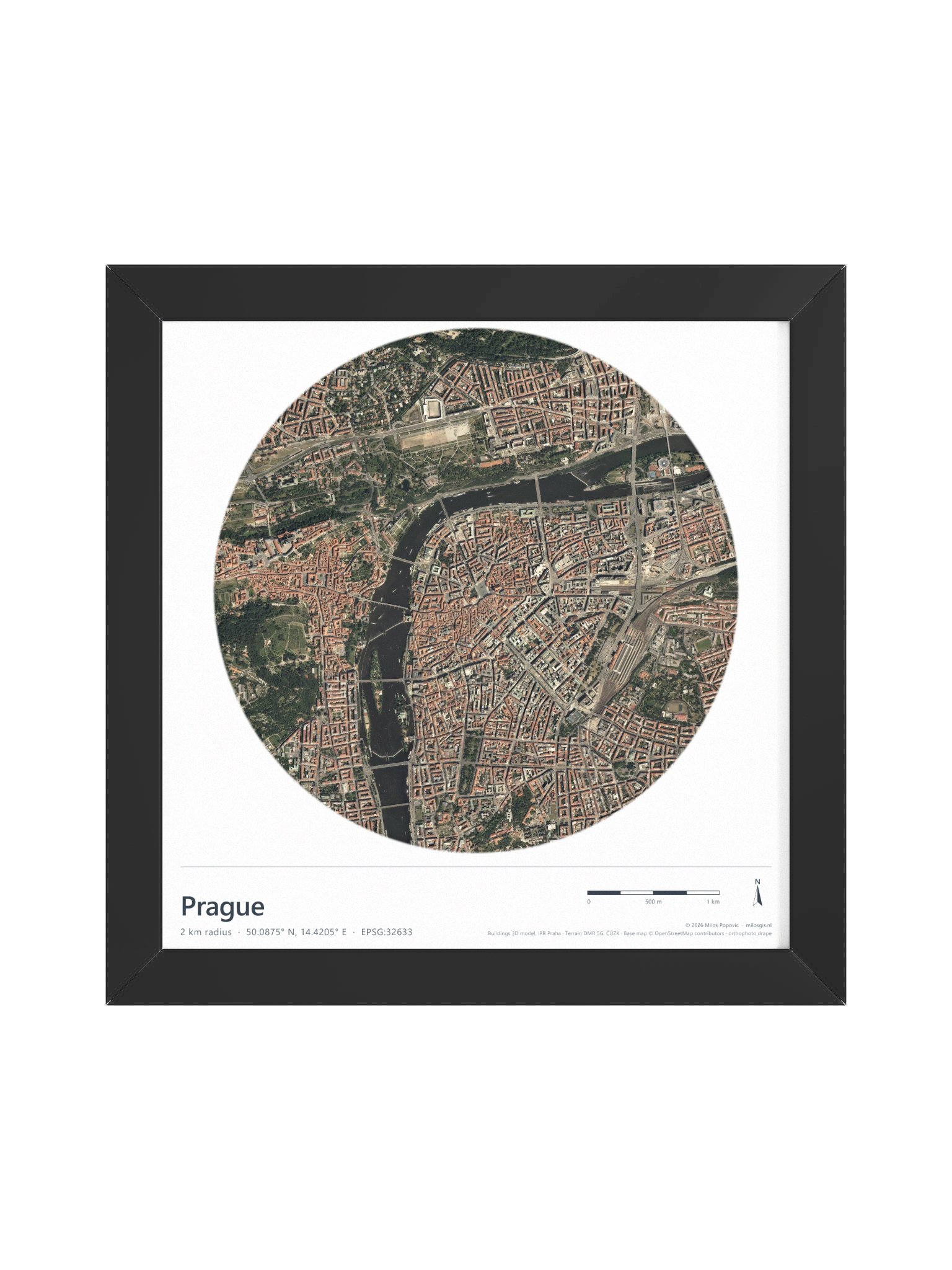 Prague — Path-Traced 3D Orthophoto City Map · Framed Matte Poster product image (5)