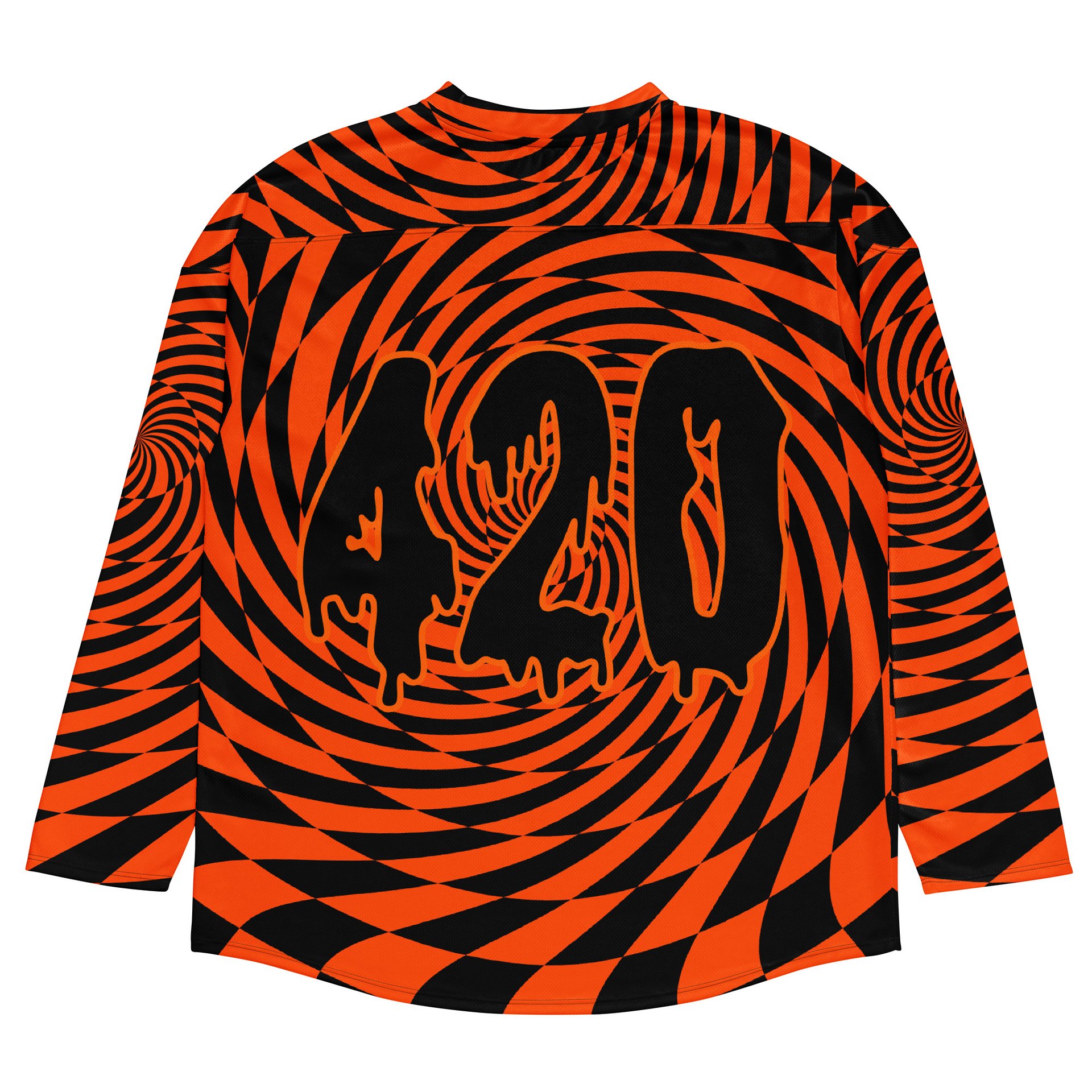 420 Rave Halloween Hockey Jersey, Black Orange Swirl EDM Stoner Shirt, Trippy Fall Festival Cannabis Clothes, Psychedelic Spirals Weed Top product image (1)