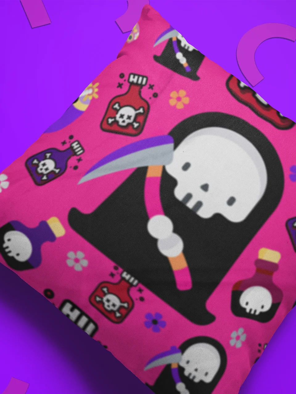 Pink Grim Reaper All-Over Print Pillow product image (2)
