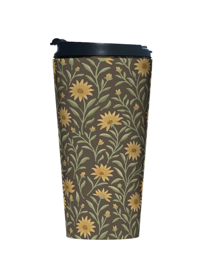 Golden field stainless steel travel mug. Elegant floral design on dark background product image (1)