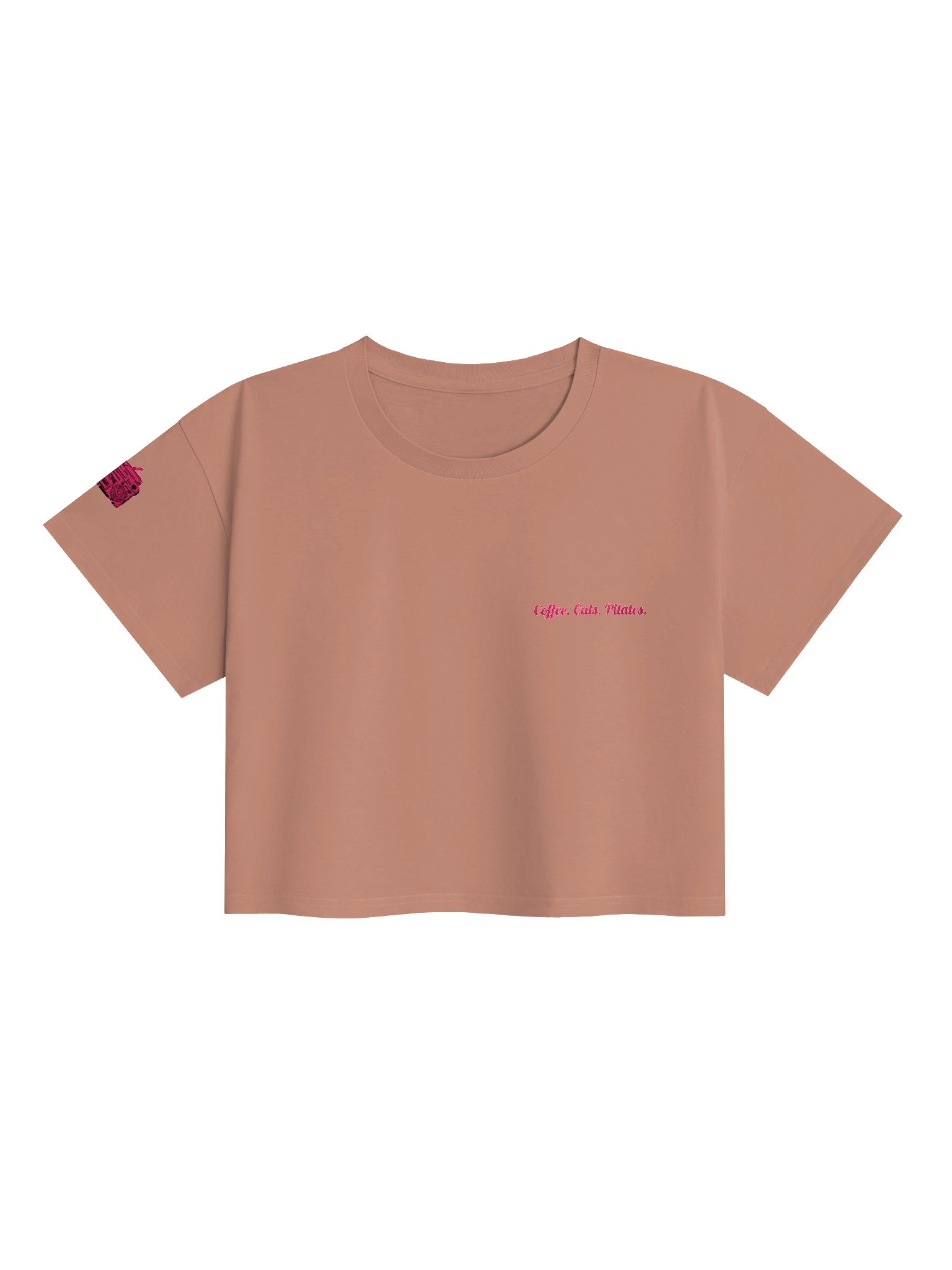 Coffee. Cats. Pilates. Embroidered Crop Top T Shirt product image (1)