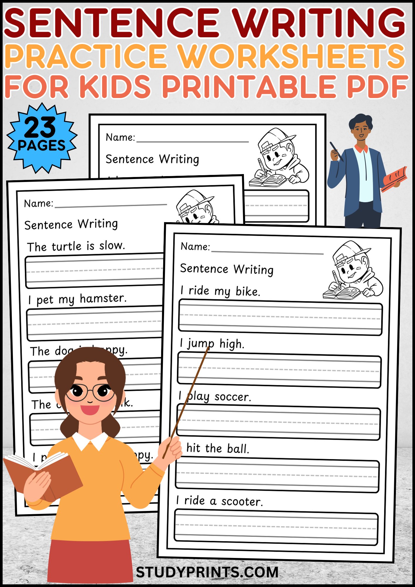 Sentence Writing Practice Worksheets for Kids | 23-Page Printable PDF product image (1)