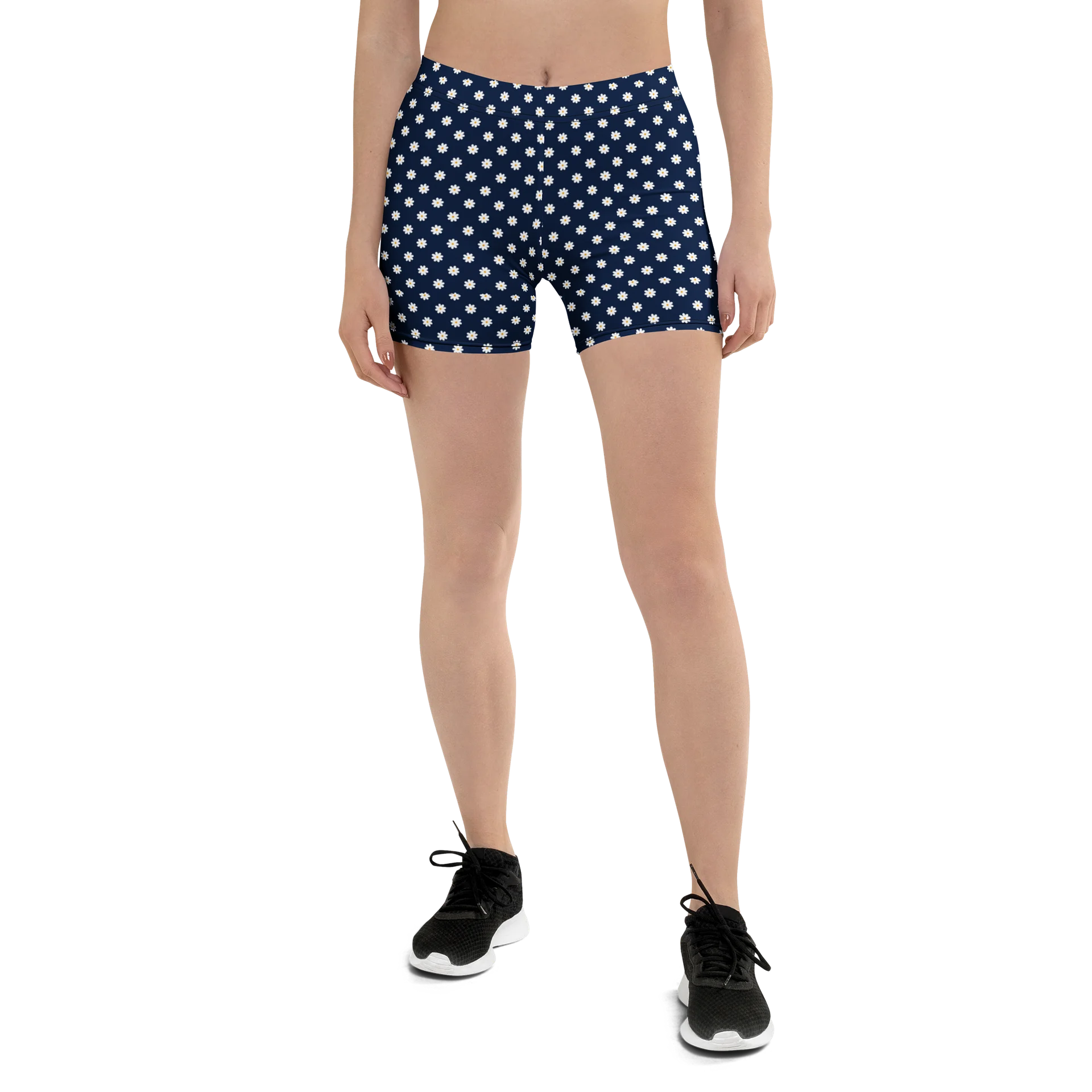 Navy Daisy All-Over Print Women’s Fitted Shorts product image (1)