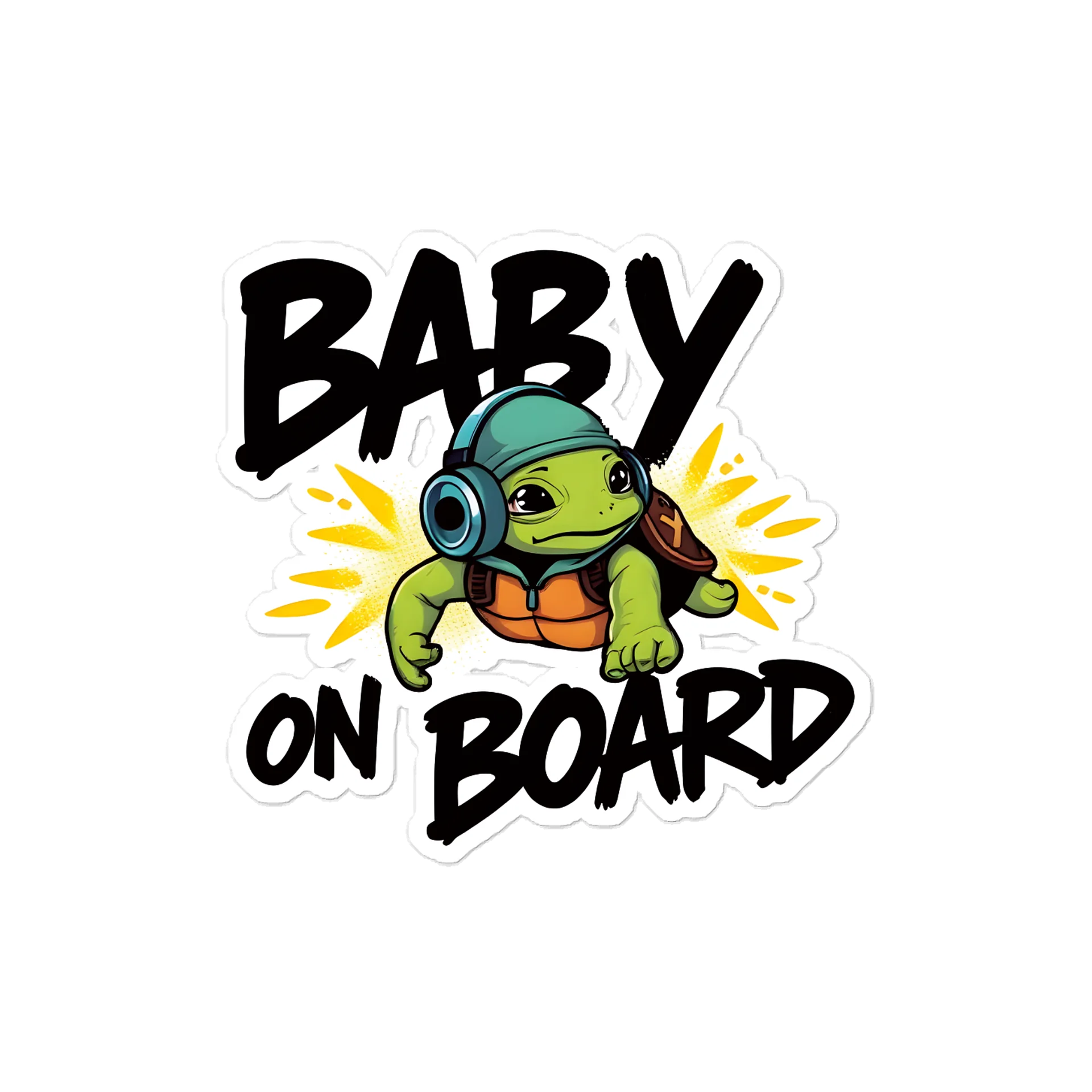 Cool Turtle Urban Style Baby On Board Car Decal - 5x5 Premium Vinyl Sticker - Streetwear Inspire Turtle with Headphones Graphic for Cars and Jeeps product image (1)